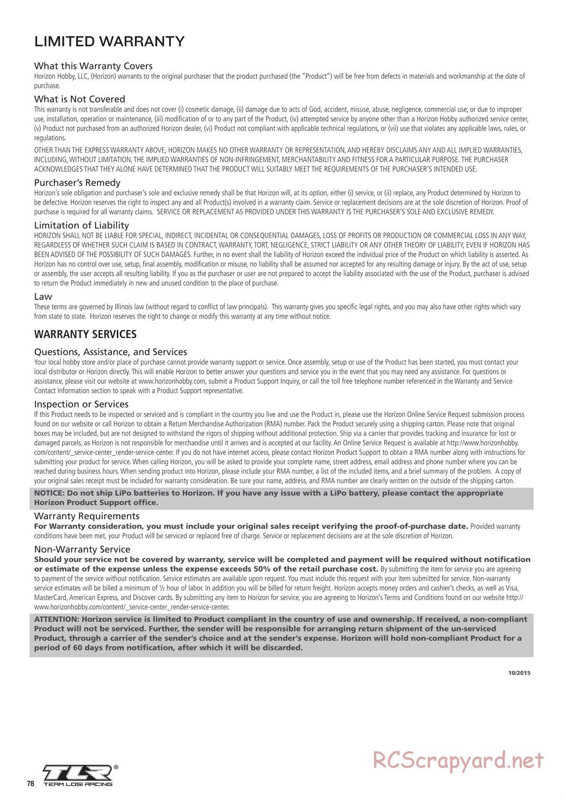 Team Losi - TLR 22 5.0 SR Race Spec - Manual - Page 78