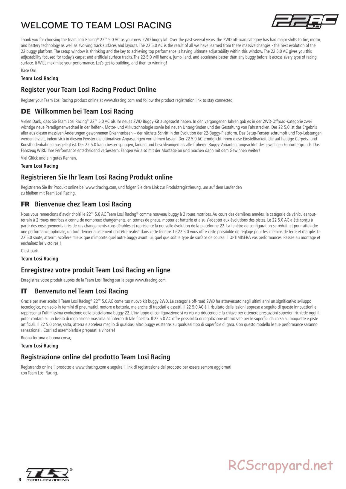 Team Losi - TLR 22 5.0 AC Race - Manual - Page 6