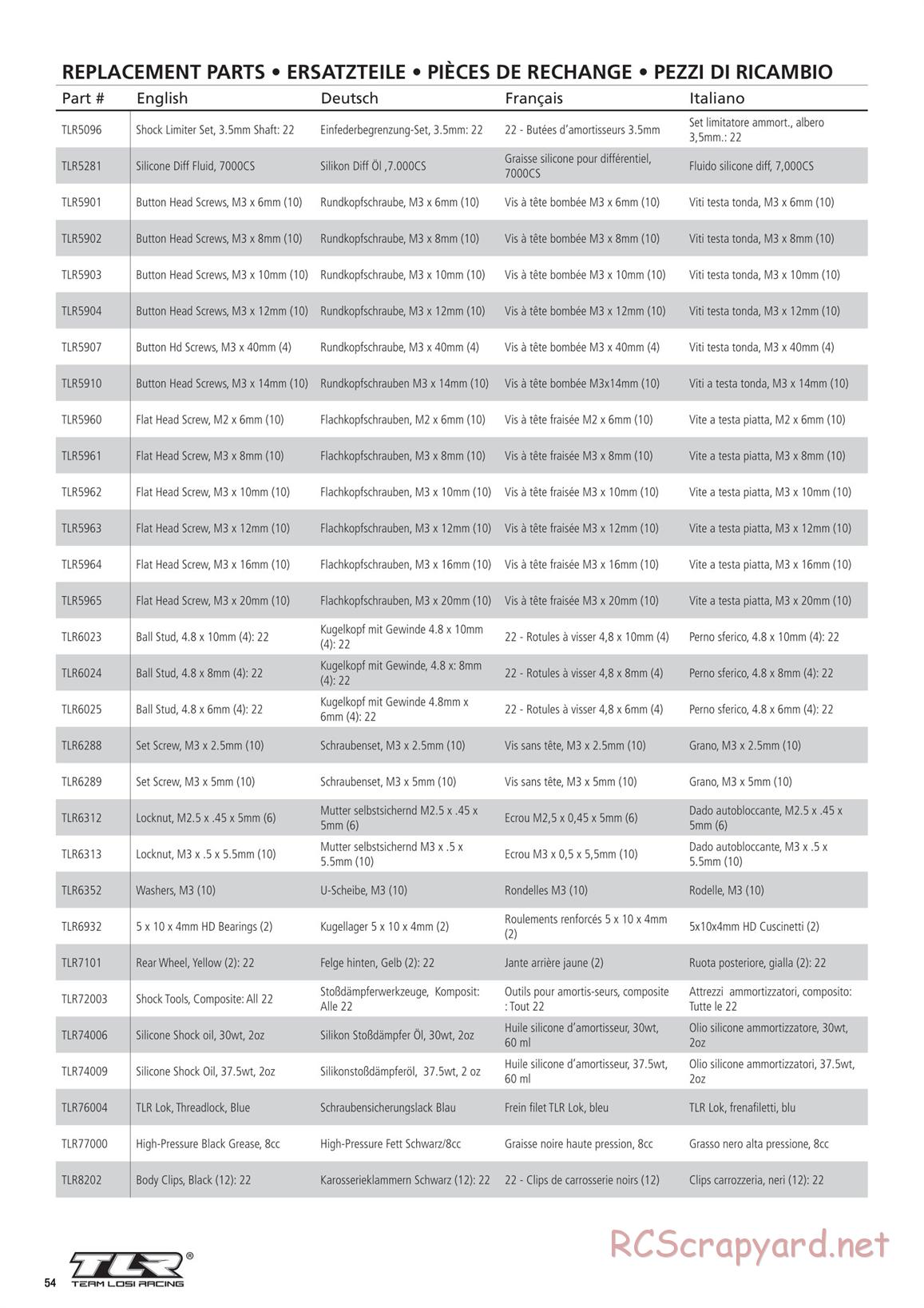 Team Losi - TLR 22 5.0 AC Race - Manual - Page 54