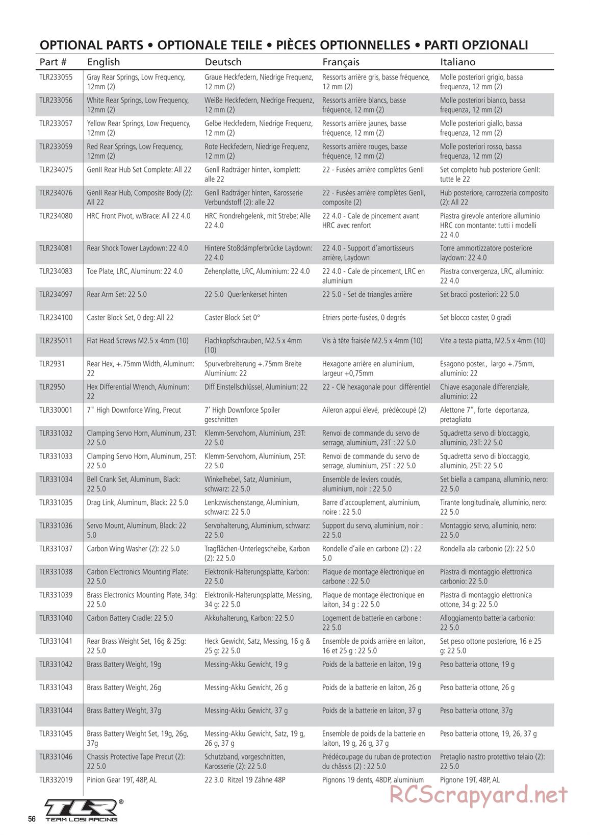 Team Losi - TLR 22 5.0 AC Race - Manual - Page 56