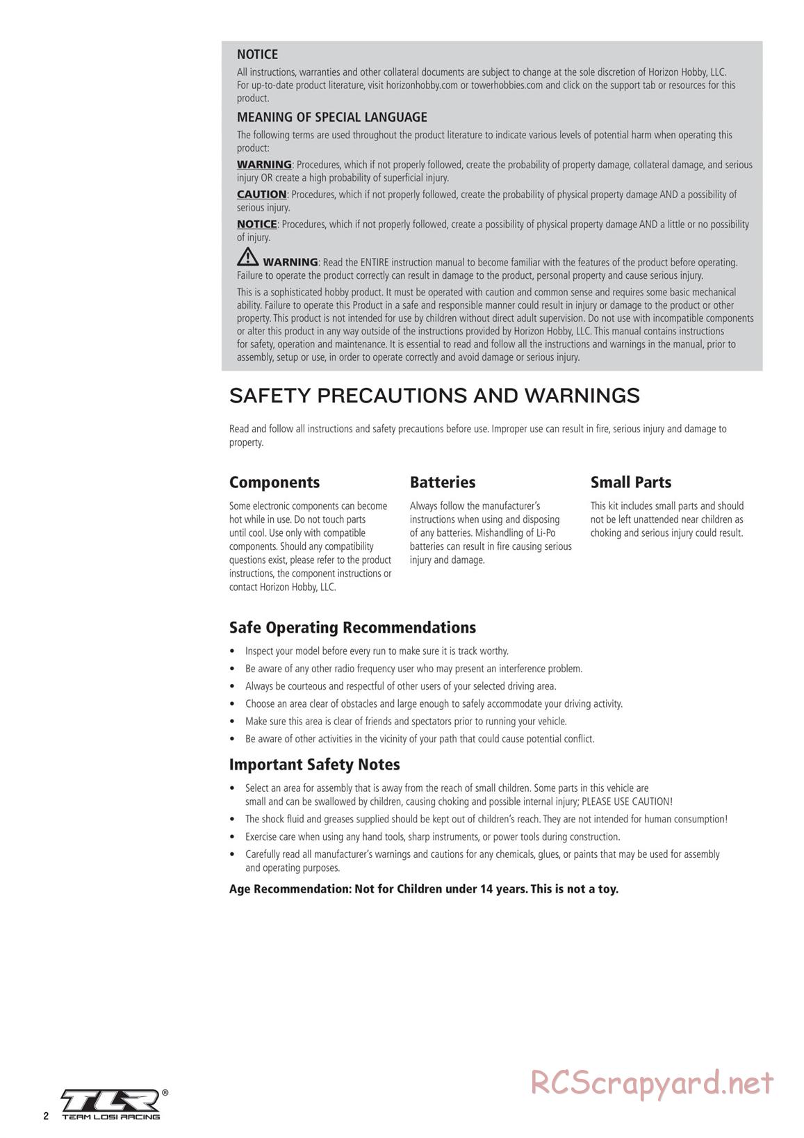 Team Losi - TLR 22X-4 Race - Manual - Page 2