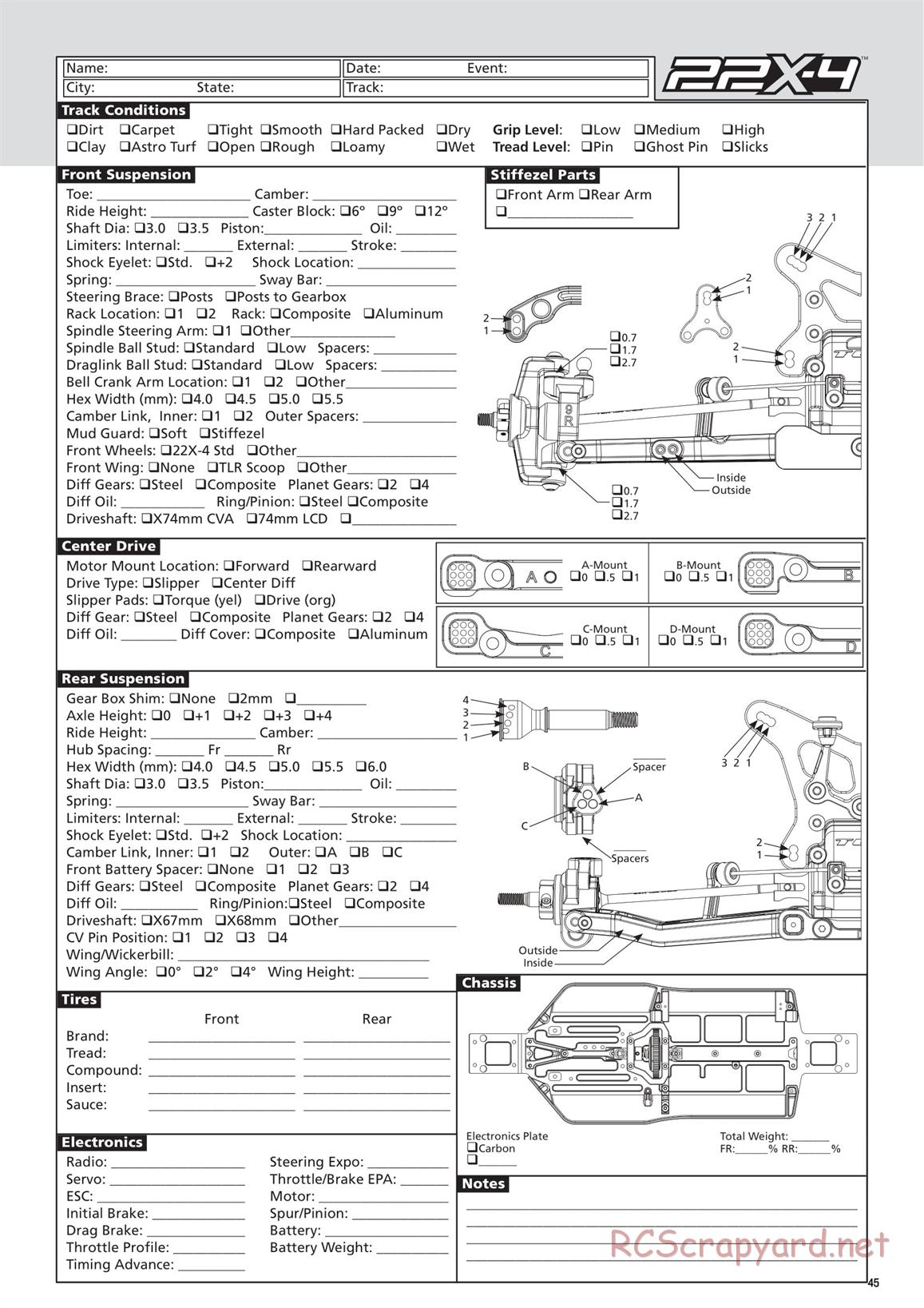 Team Losi - TLR 22X-4 Race - Manual - Page 45