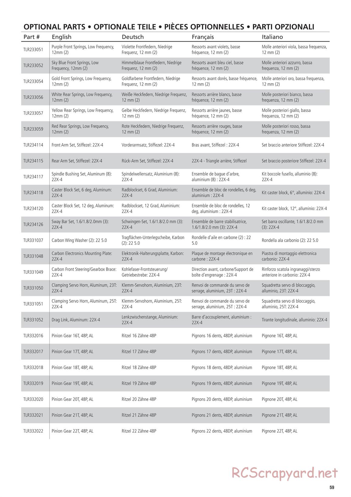 Team Losi - TLR 22X-4 Race - Manual - Page 59