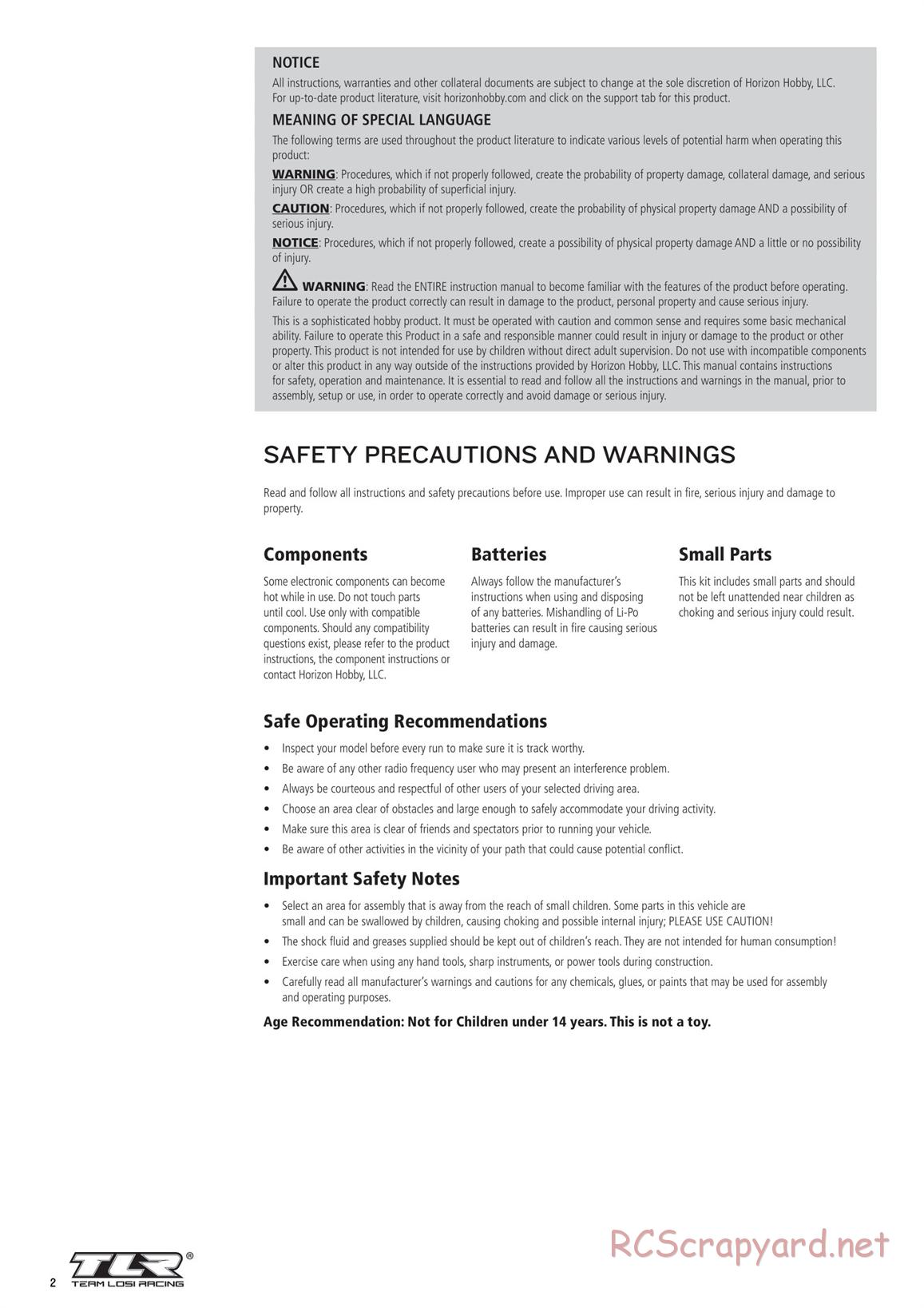 Team Losi - TLR 22 5.0 DC Elite Race - Manual - Page 2