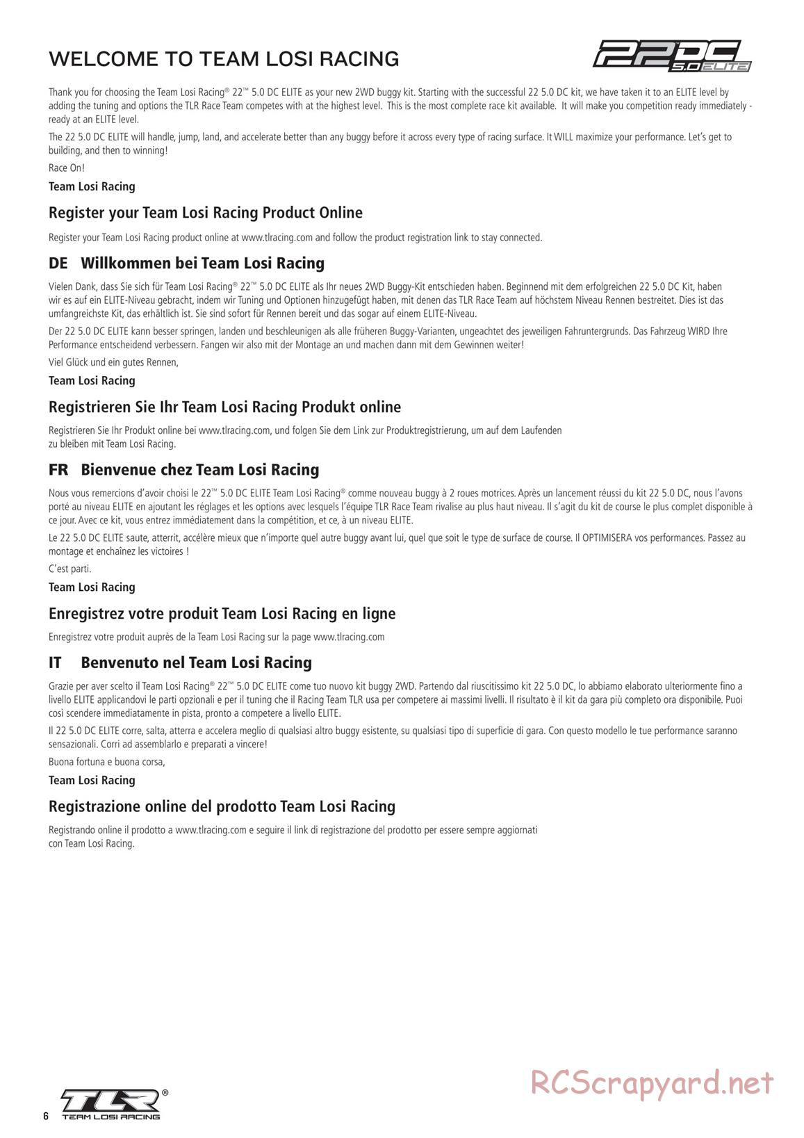 Team Losi - TLR 22 5.0 DC Elite Race - Manual - Page 6