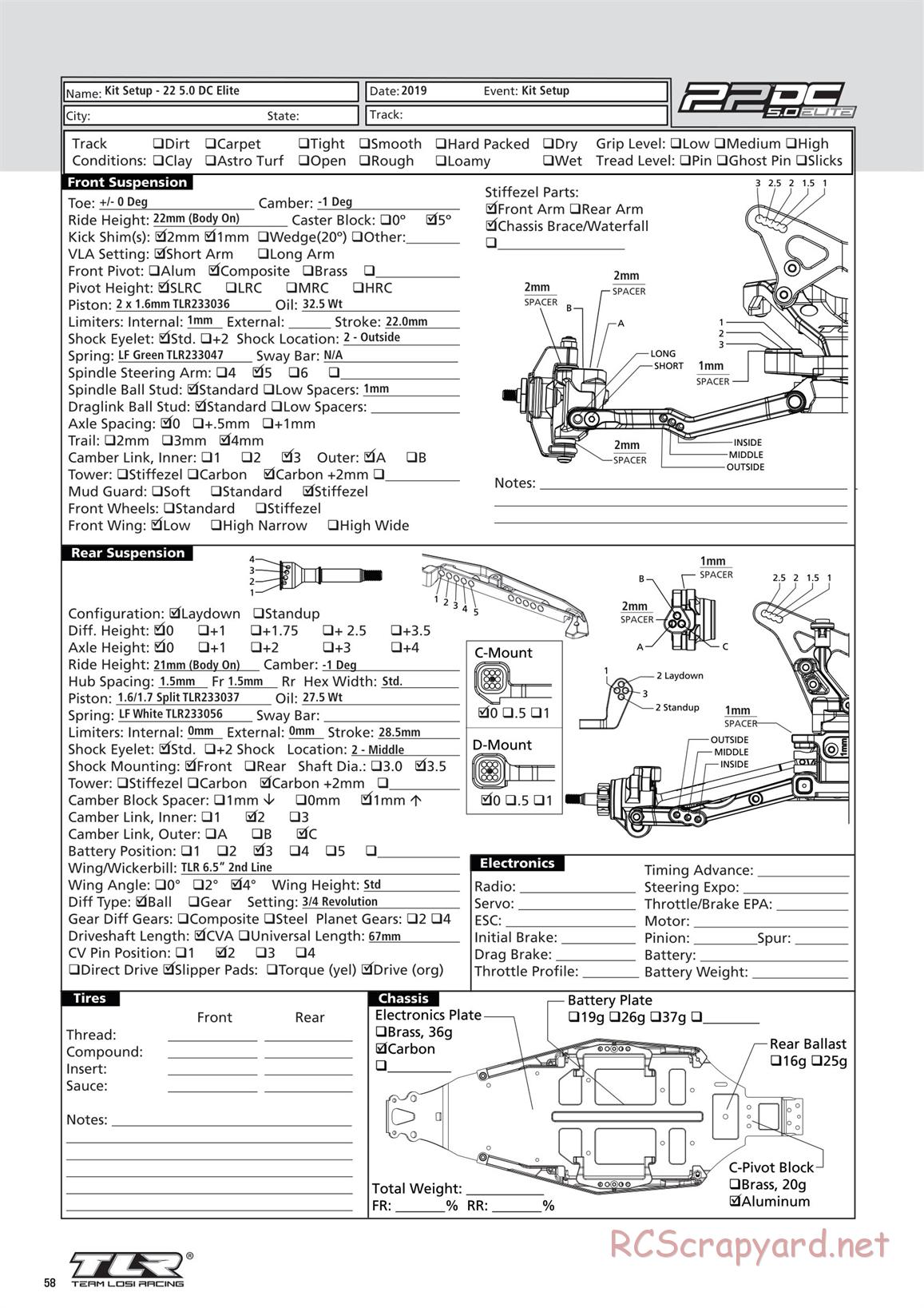 Team Losi - TLR 22 5.0 DC Elite Race - Manual - Page 58