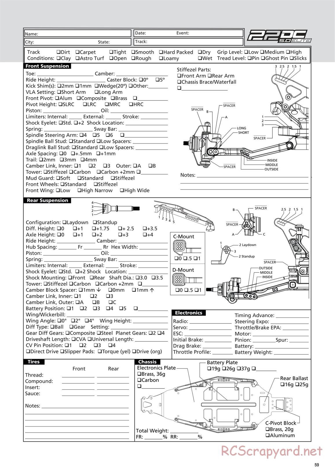 Team Losi - TLR 22 5.0 DC Elite Race - Manual - Page 59