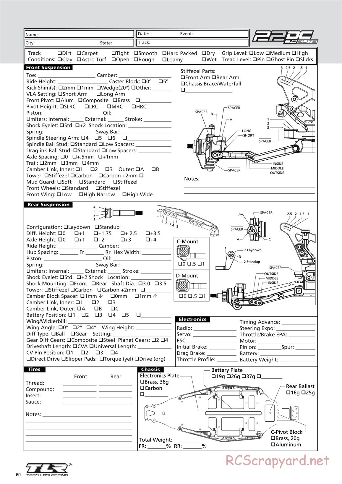 Team Losi - TLR 22 5.0 DC Elite Race - Manual - Page 60