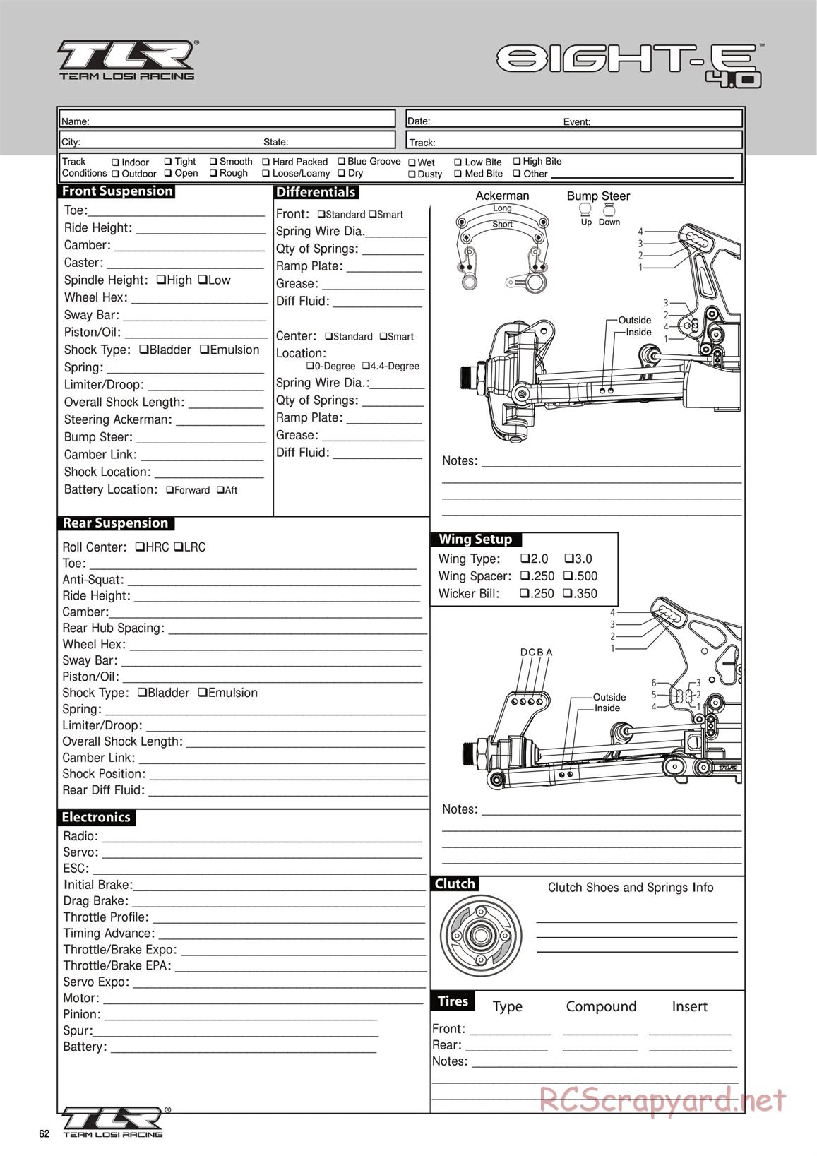 Team Losi - 8ight-E 4.0 - Manual - Page 62