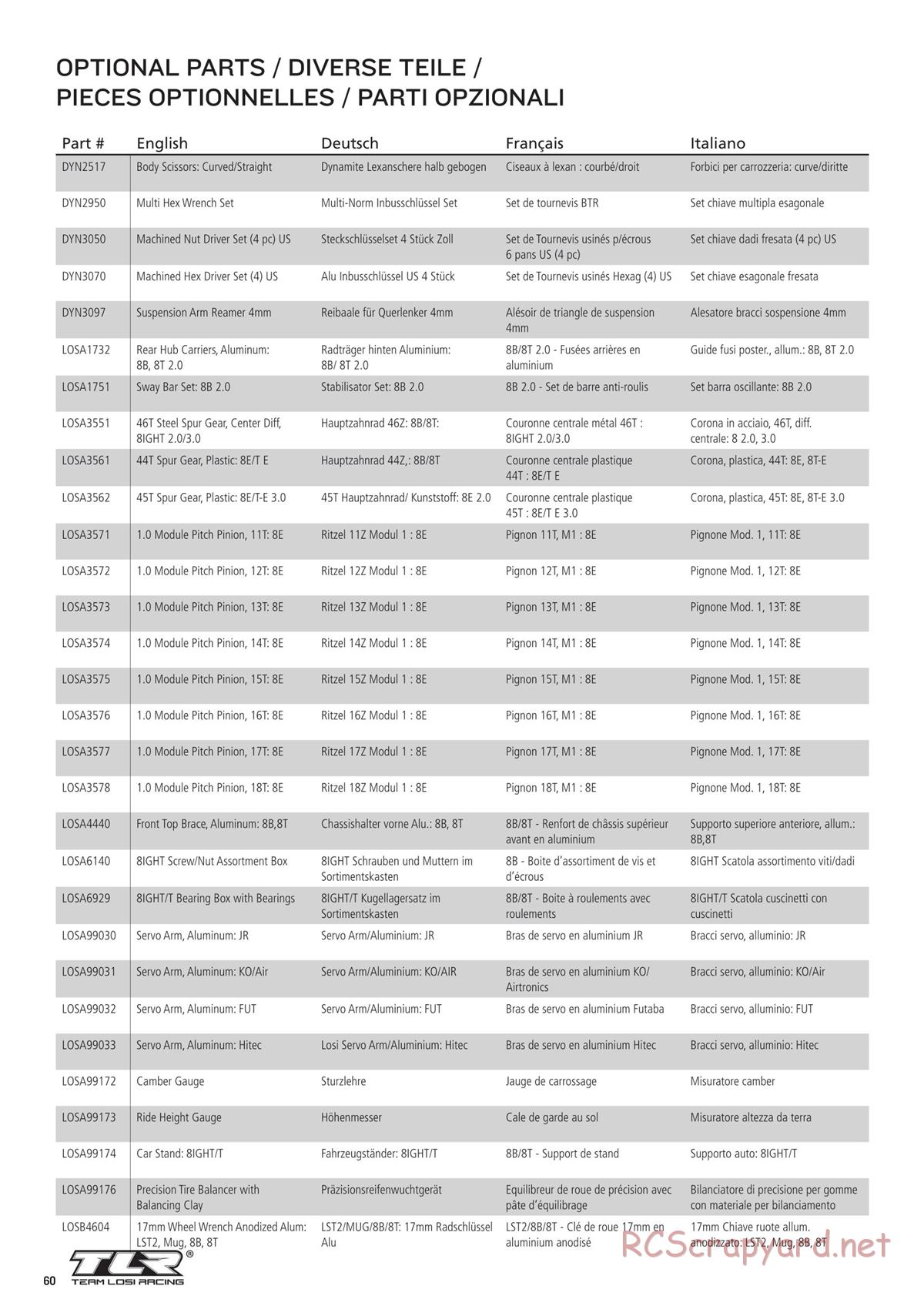 Team Losi - 8ight-T-E 3.0 - Manual - Page 60