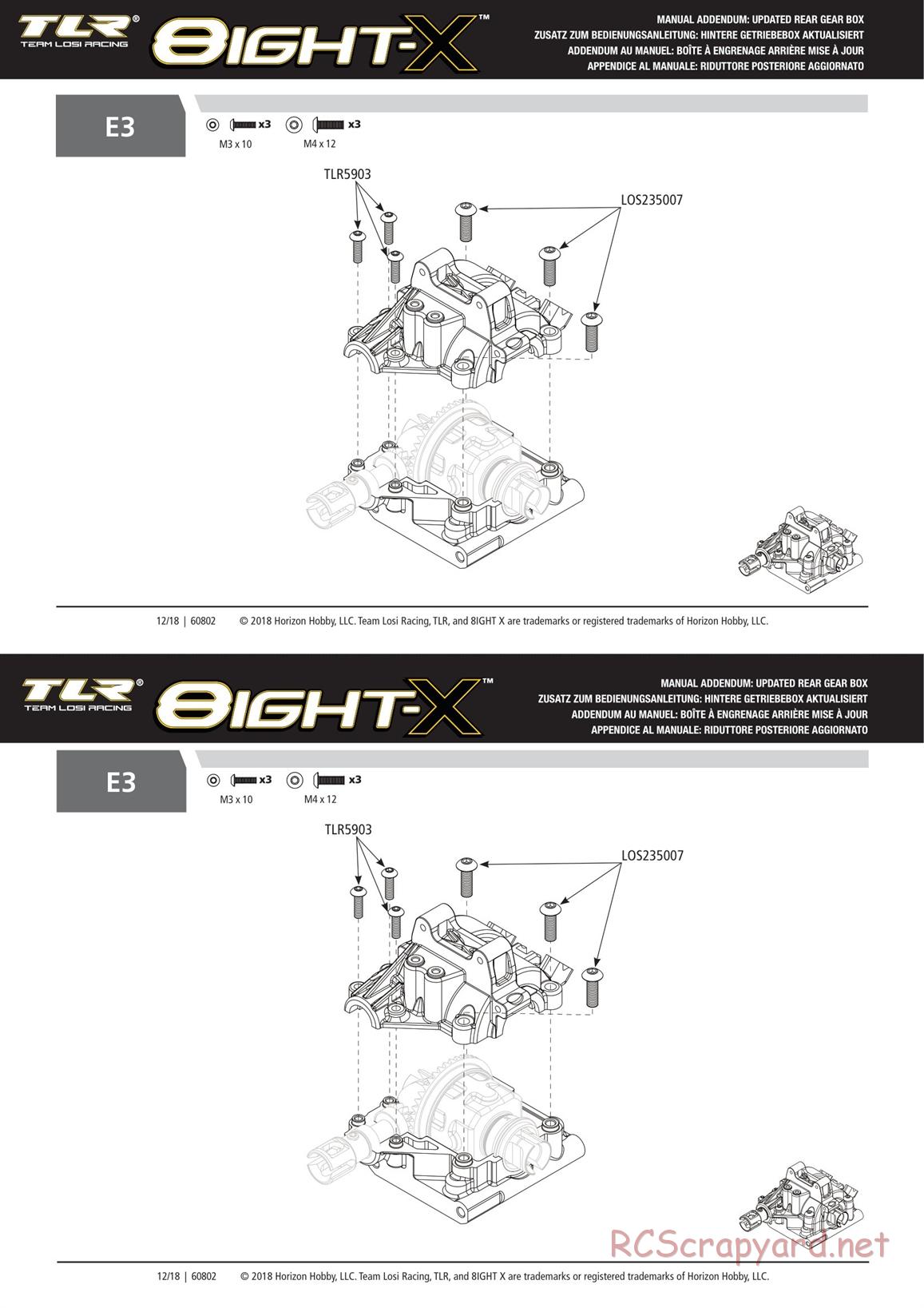 Team Losi - 8ight-X Race - Manual - Addendum