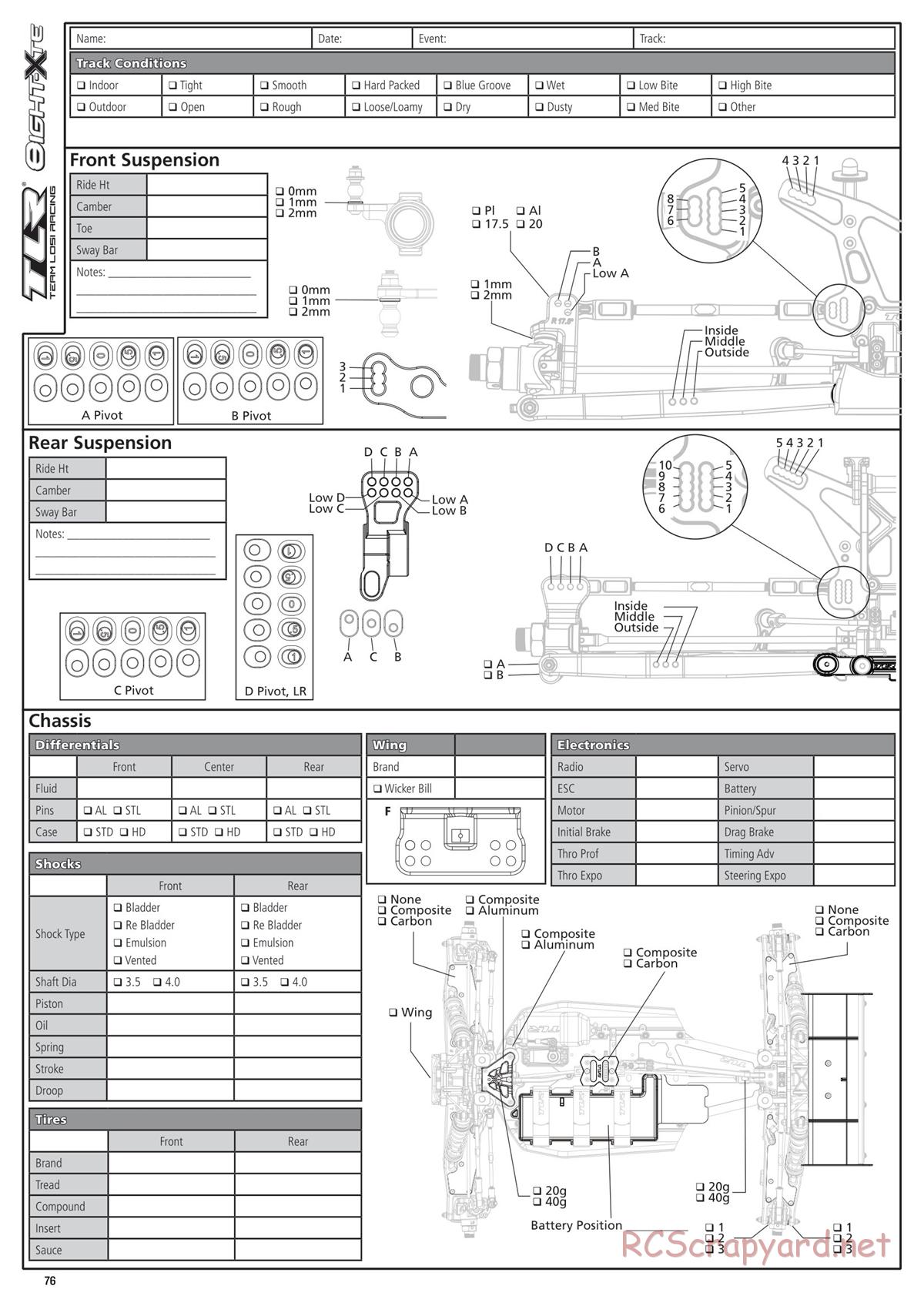 Team Losi - 8ight-XT/XTE Nitro/Electric Race - Manual - Page 76