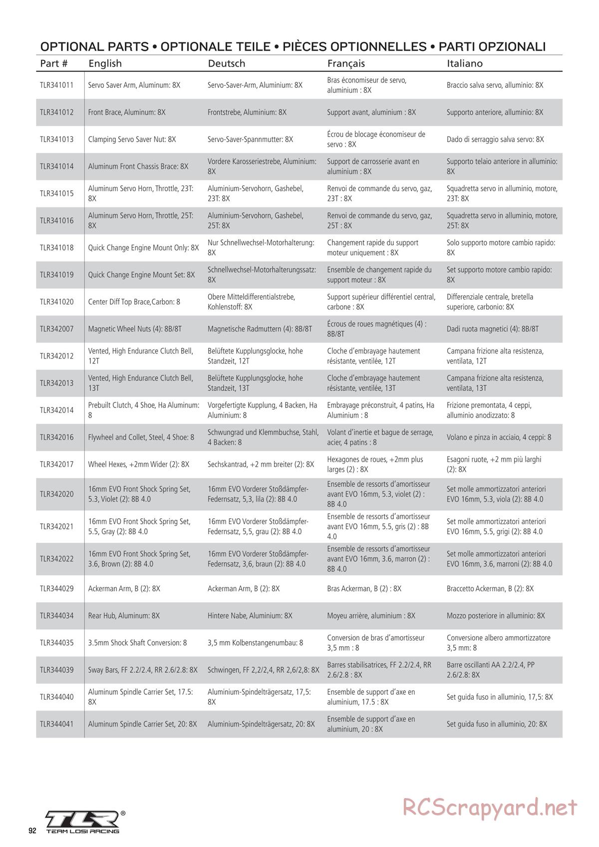 Team Losi - 8ight-XT/XTE Nitro/Electric Race - Manual - Page 92