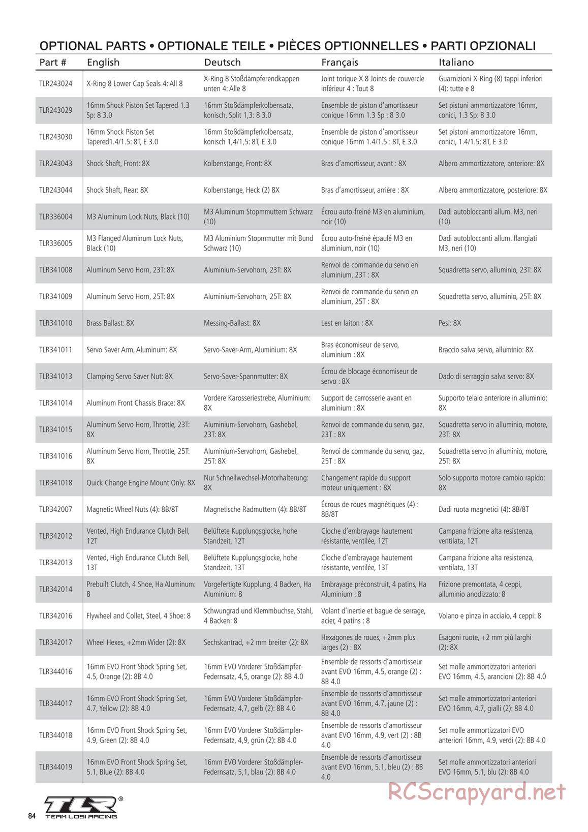 Team Losi - 8ight-X Elite Race - Manual - Page 84