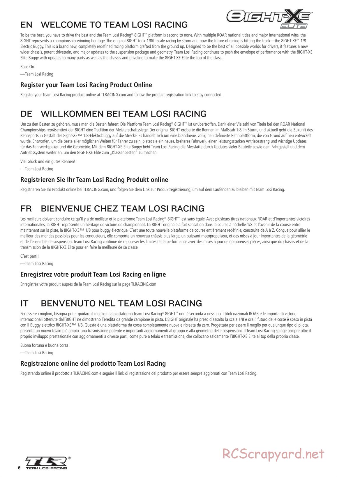 Team Losi - 8ight-XE Elite Race - Manual - Page 6