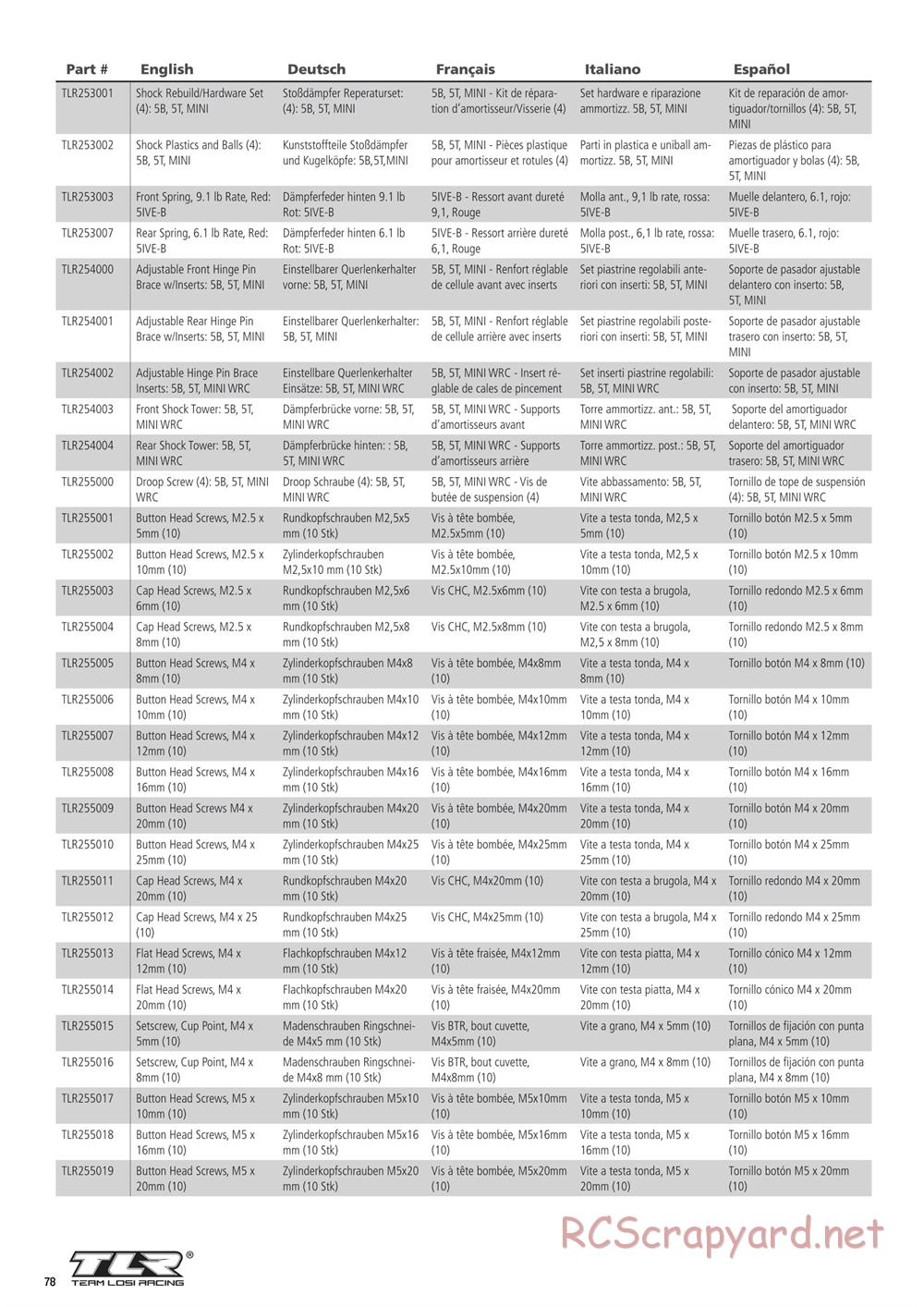 Team Losi - 5ive-B Race - Manual - Page 78