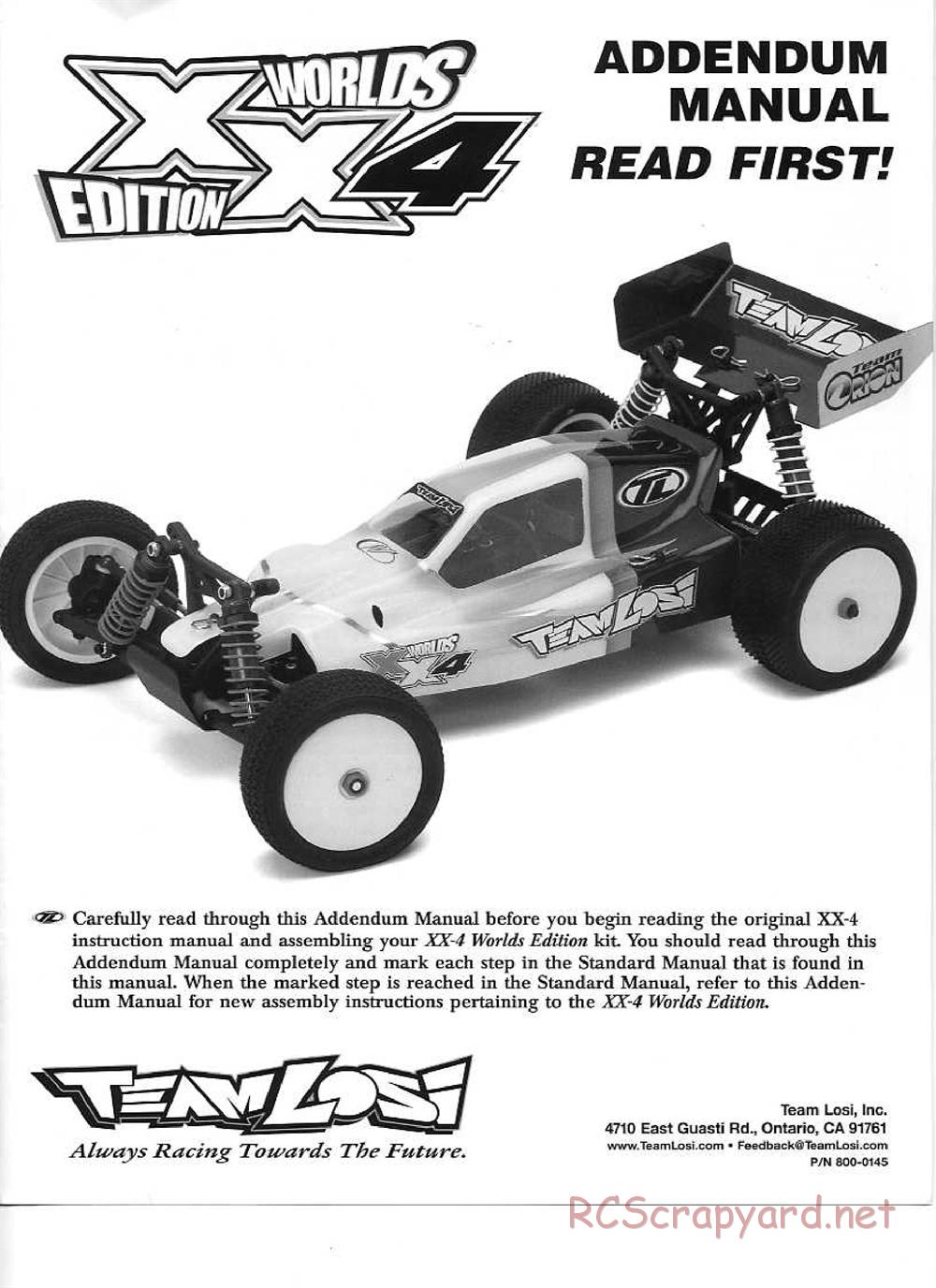Team Losi - XX-4 Worlds Edition - Manual - Page 1