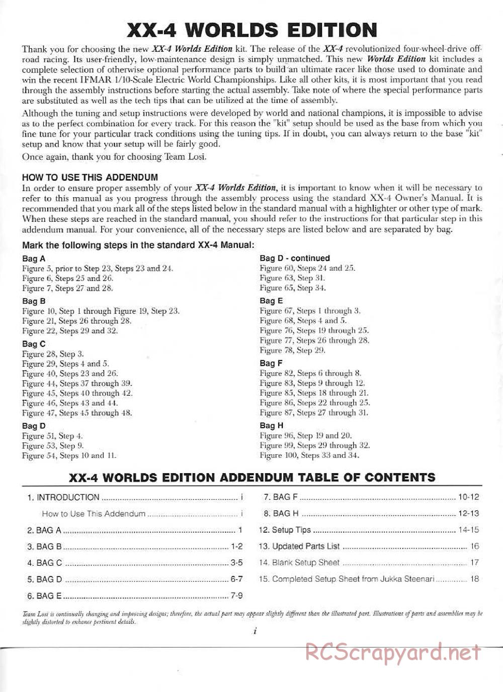 Team Losi - XX-4 Worlds Edition - Manual - Page 2