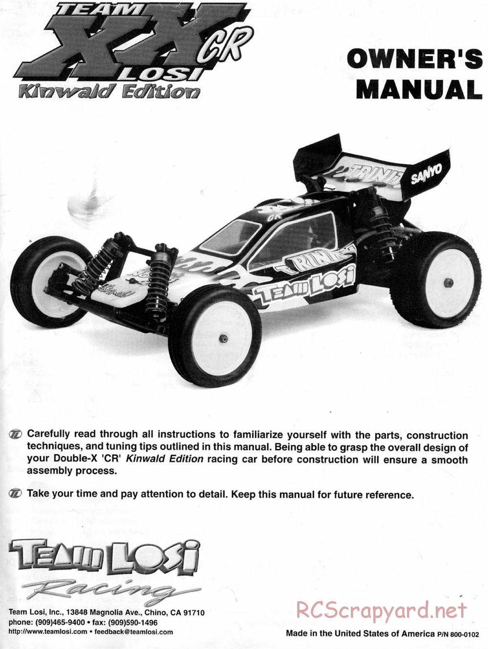 Team Losi - XX CR Kinwald Edition - Manual - Page 1