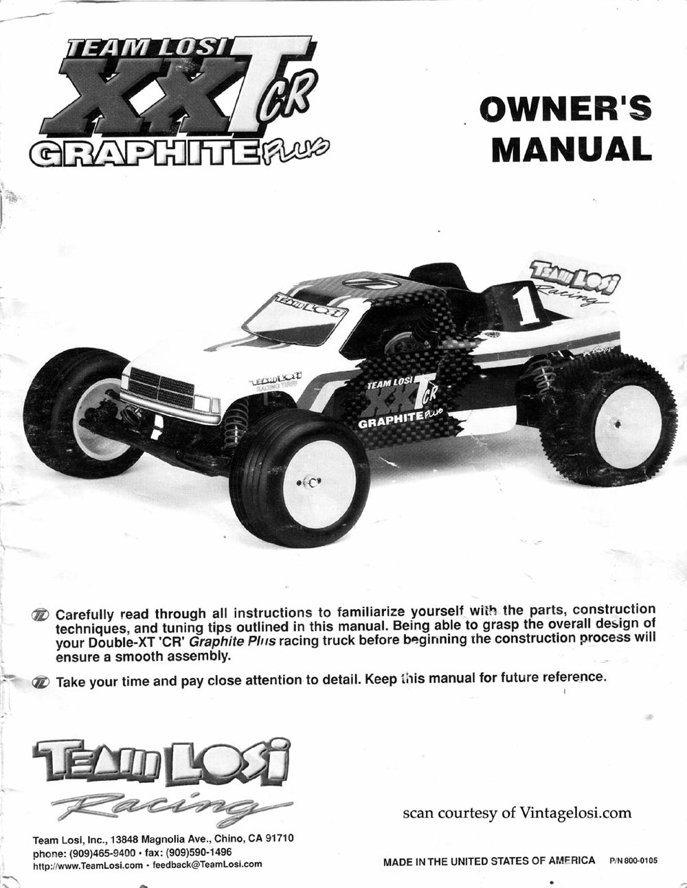 Team Losi - XXT CR Graphite Plus - Manual - Page 1