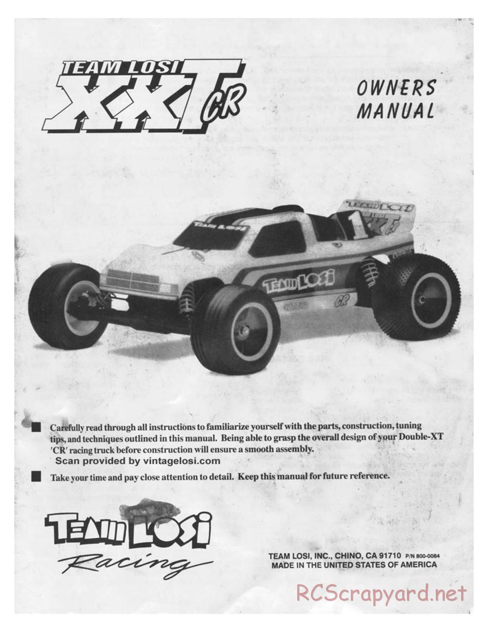 Team Losi - XXT-CR - Manual - Page 1