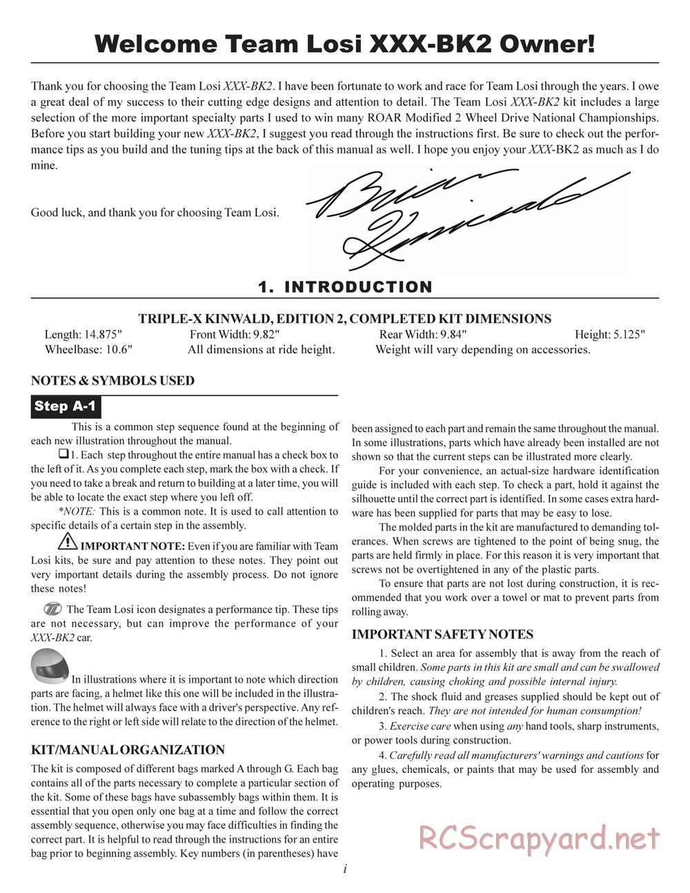 Team Losi - XXX BK2 - Kinwald Edition - Manual - Page 3