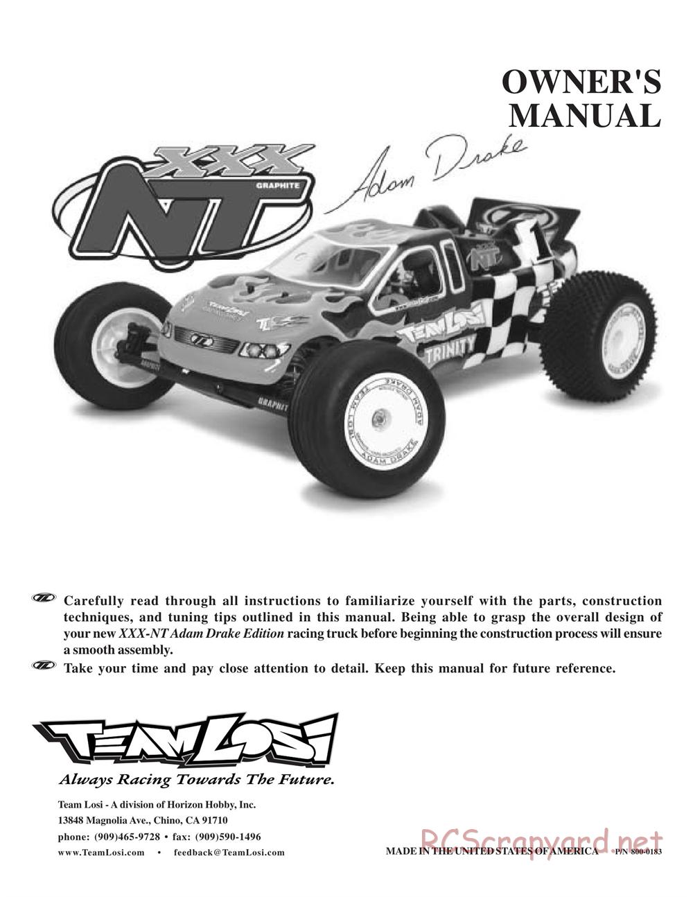 Team Losi - XXX-NT Adam Drake Edition - Manual - Page 1