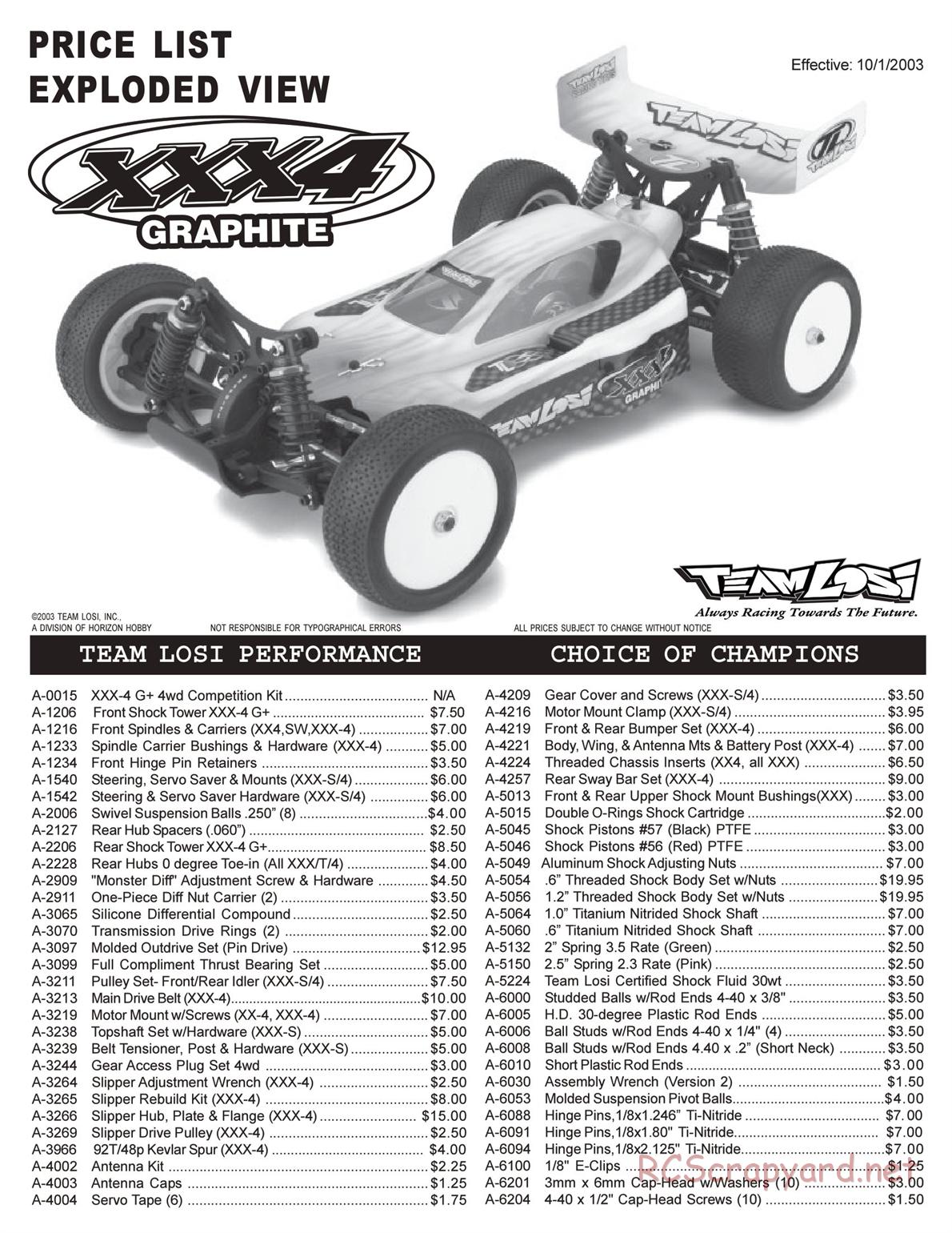 Team Losi - XXX4 G+ (Graphite Plus) - Manual - Page 1