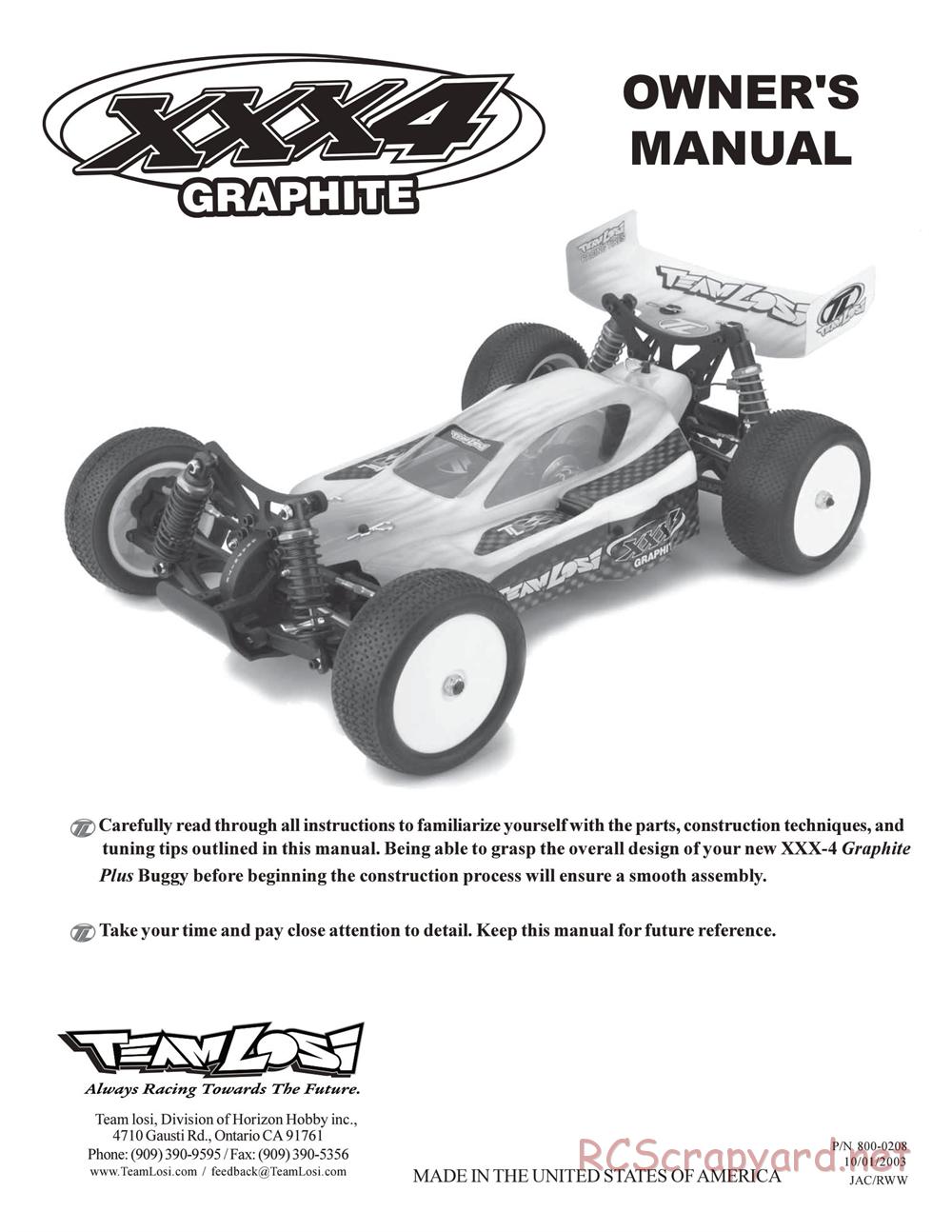 Team Losi - XXX4 G+ (Graphite Plus) - Manual - Page 1