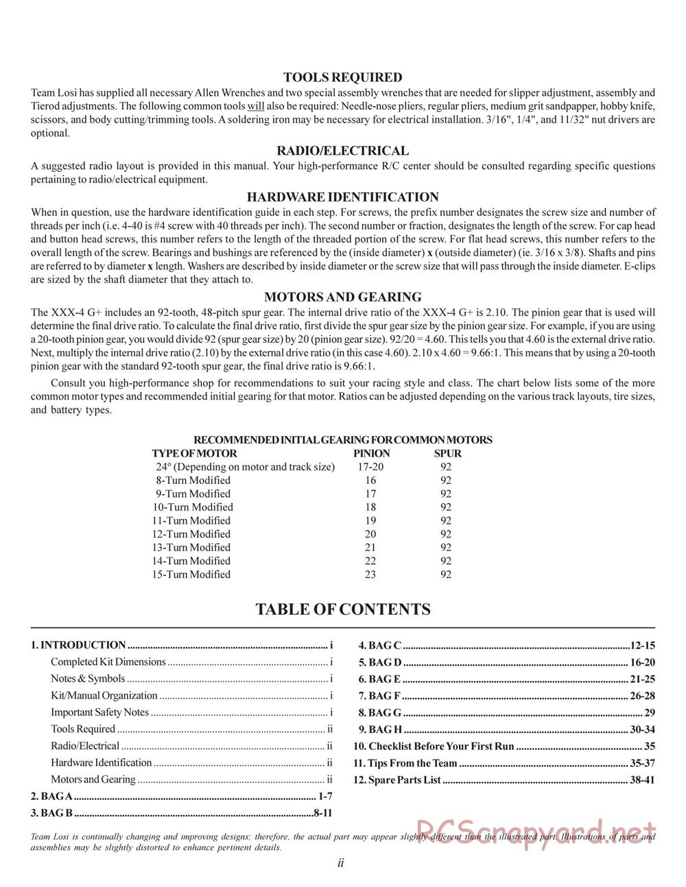 Team Losi - XXX4 G+ (Graphite Plus) - Manual - Page 3