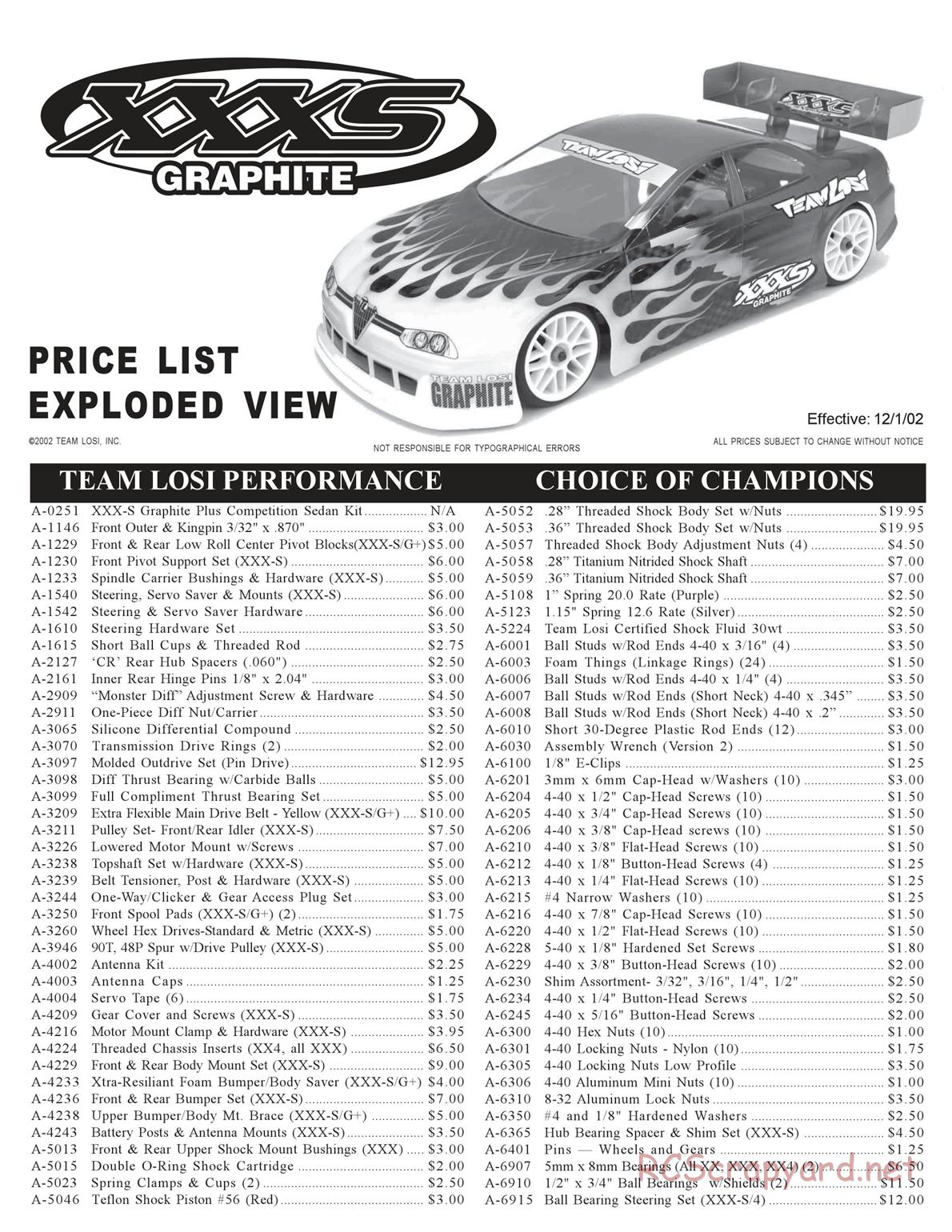 Team Losi - XXX-S Graphite Plus - Manual - Page 1