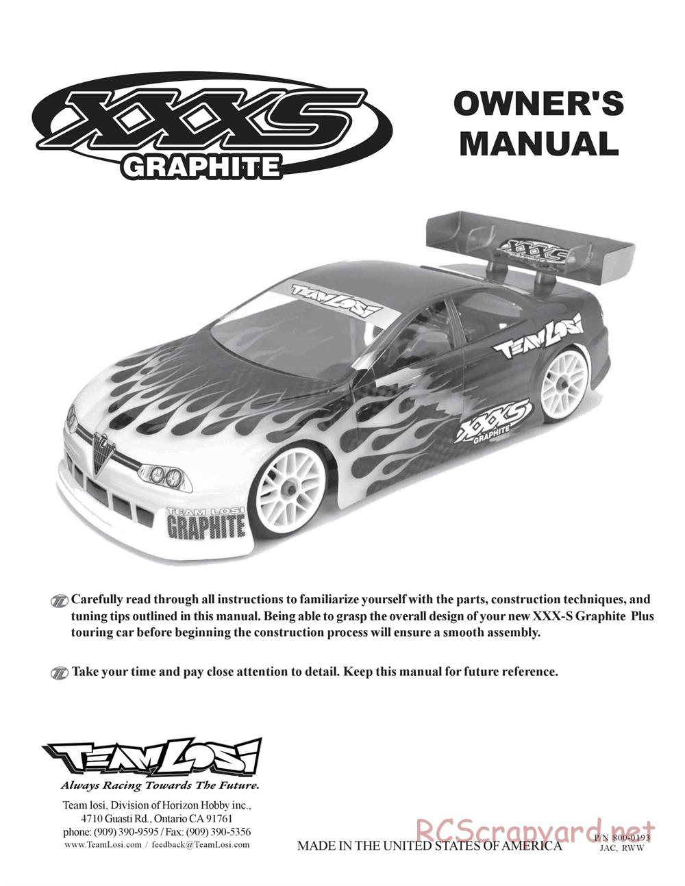 Team Losi - XXX-S Graphite Plus - Manual - Page 1