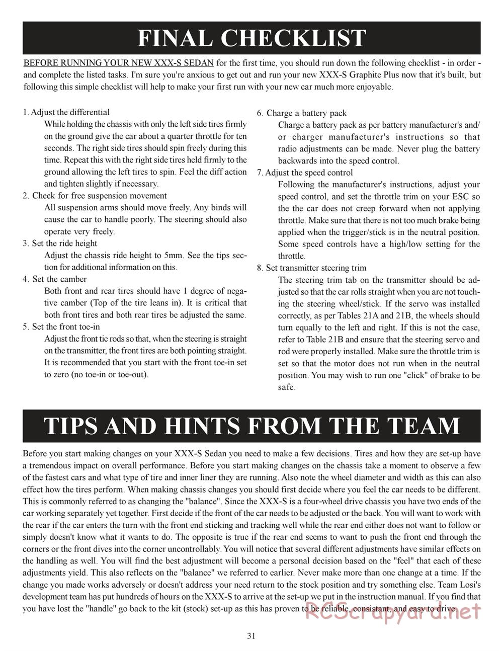 Team Losi - XXX-S Graphite Plus - Manual - Page 34