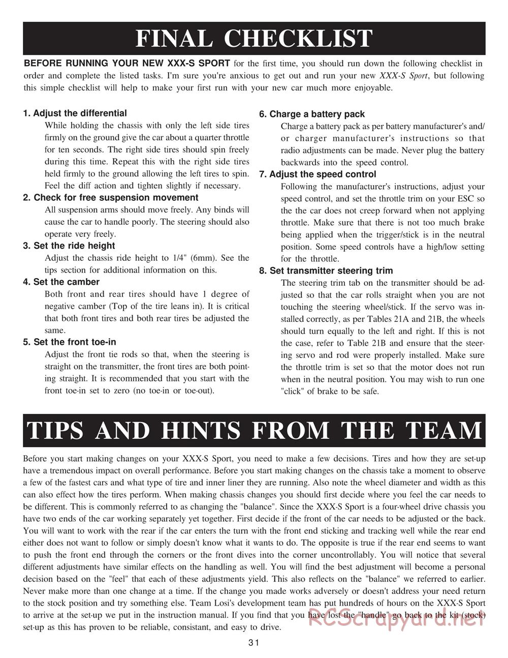 Team Losi - XXX-S Sport RTR II - Manual - Page 34