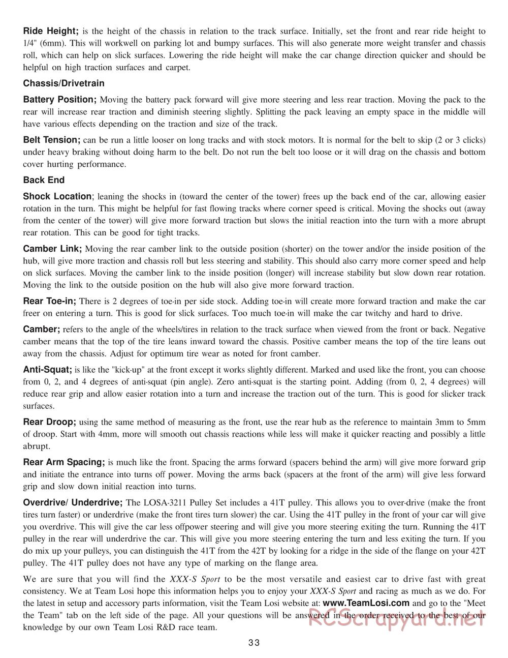 Team Losi - XXX-S Sport RTR II - Manual - Page 36