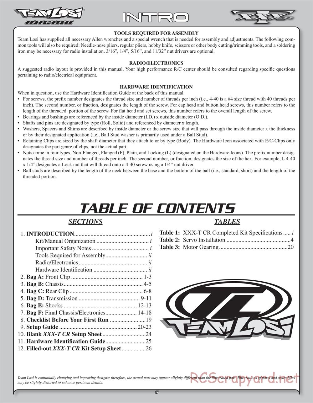 Team Losi - XXXT CR - Manual - Page 3