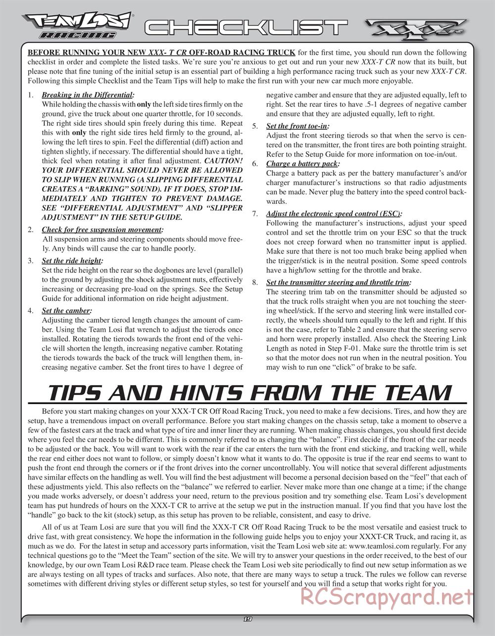 Team Losi - XXXT CR - Manual - Page 22