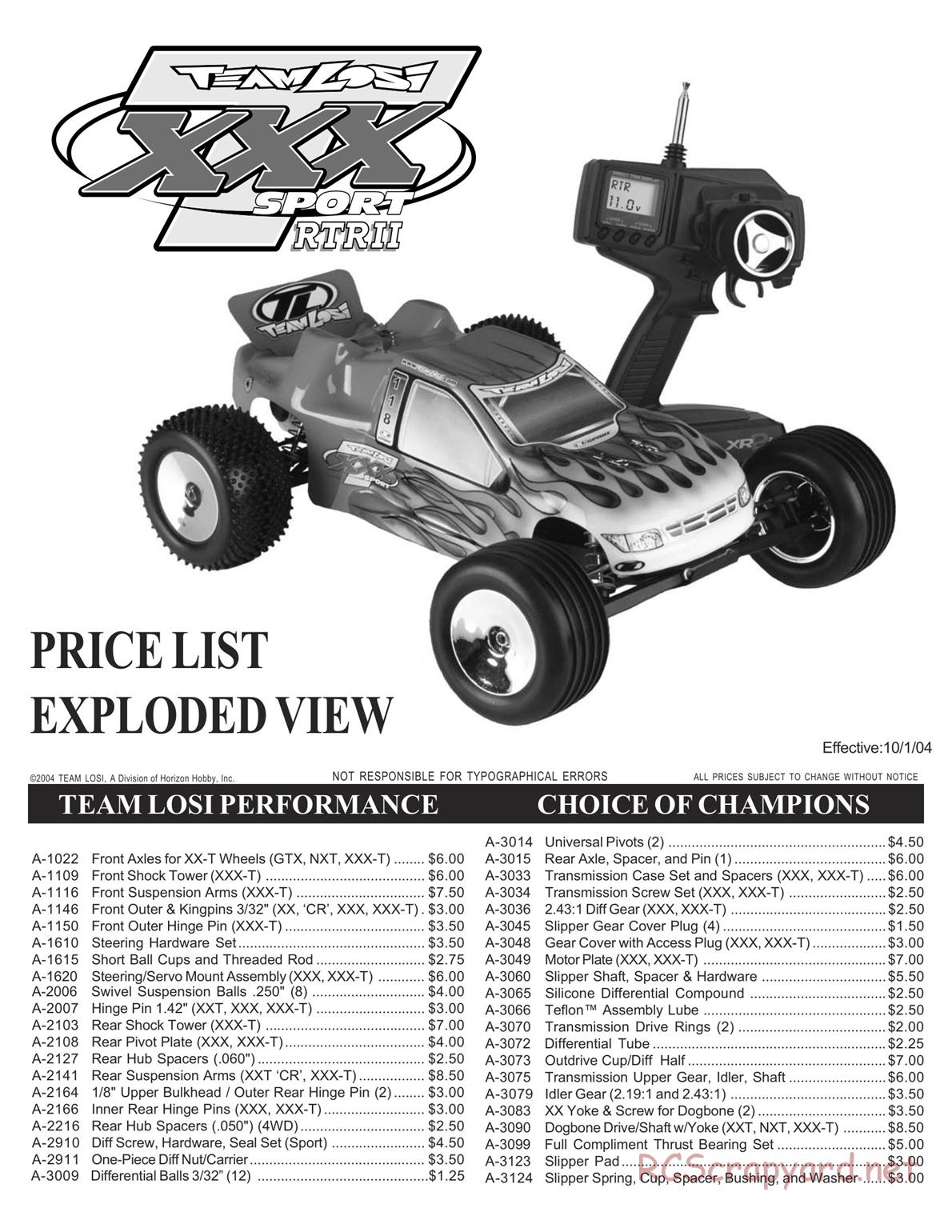 Team Losi - XXXT Sport RTRII - Manual - Page 1