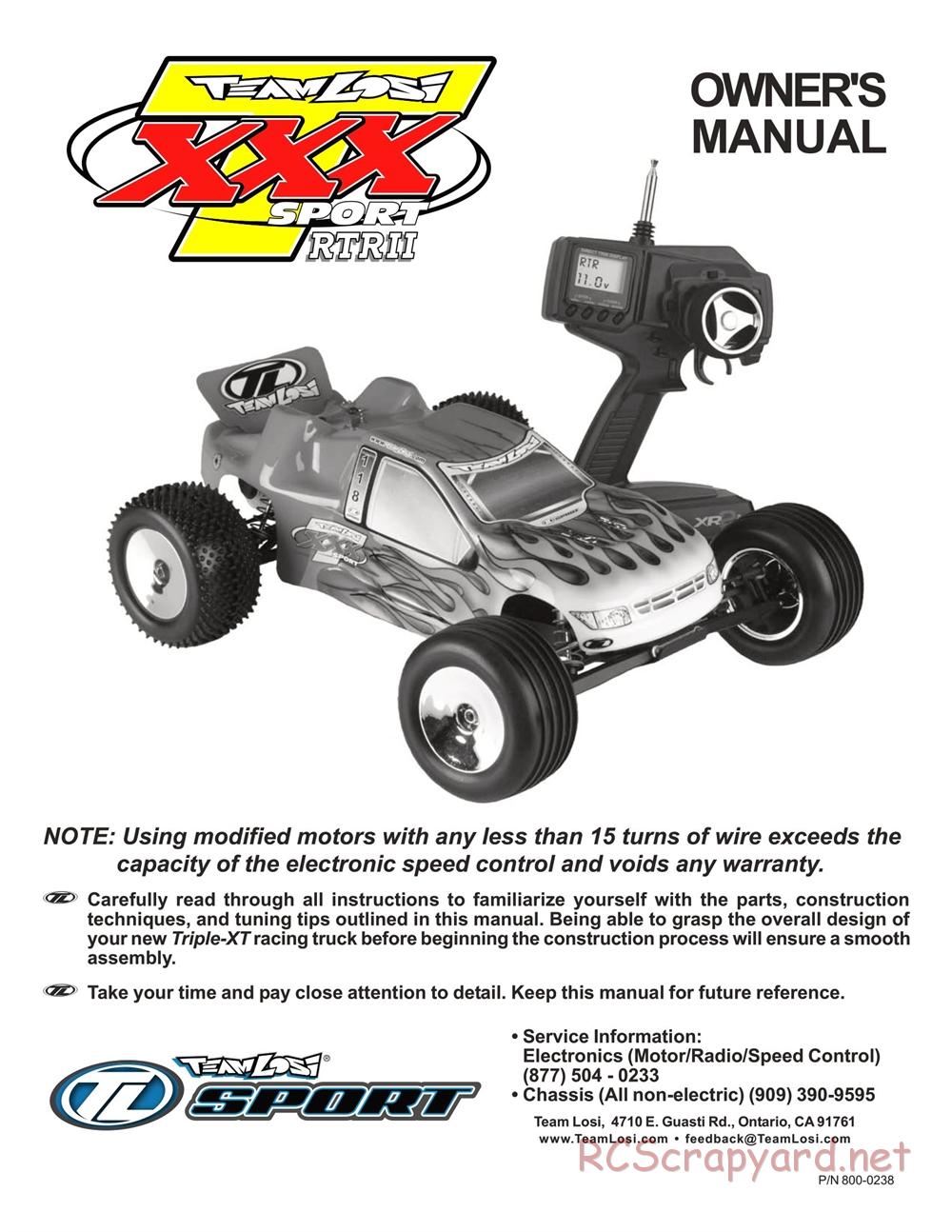 Team Losi - XXXT Sport RTRII - Manual - Page 1