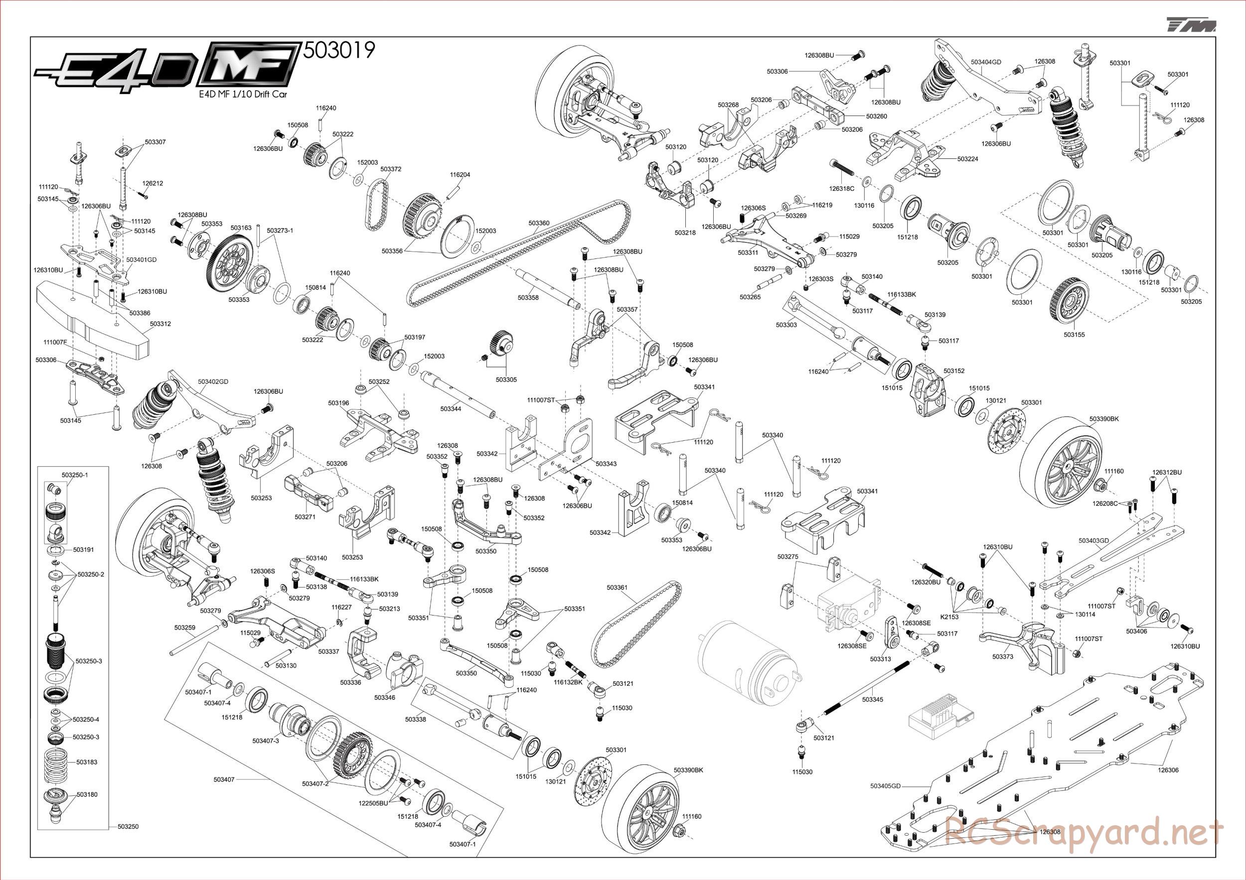Team Magic - E4D-MF Gold Chassis - Exploded View