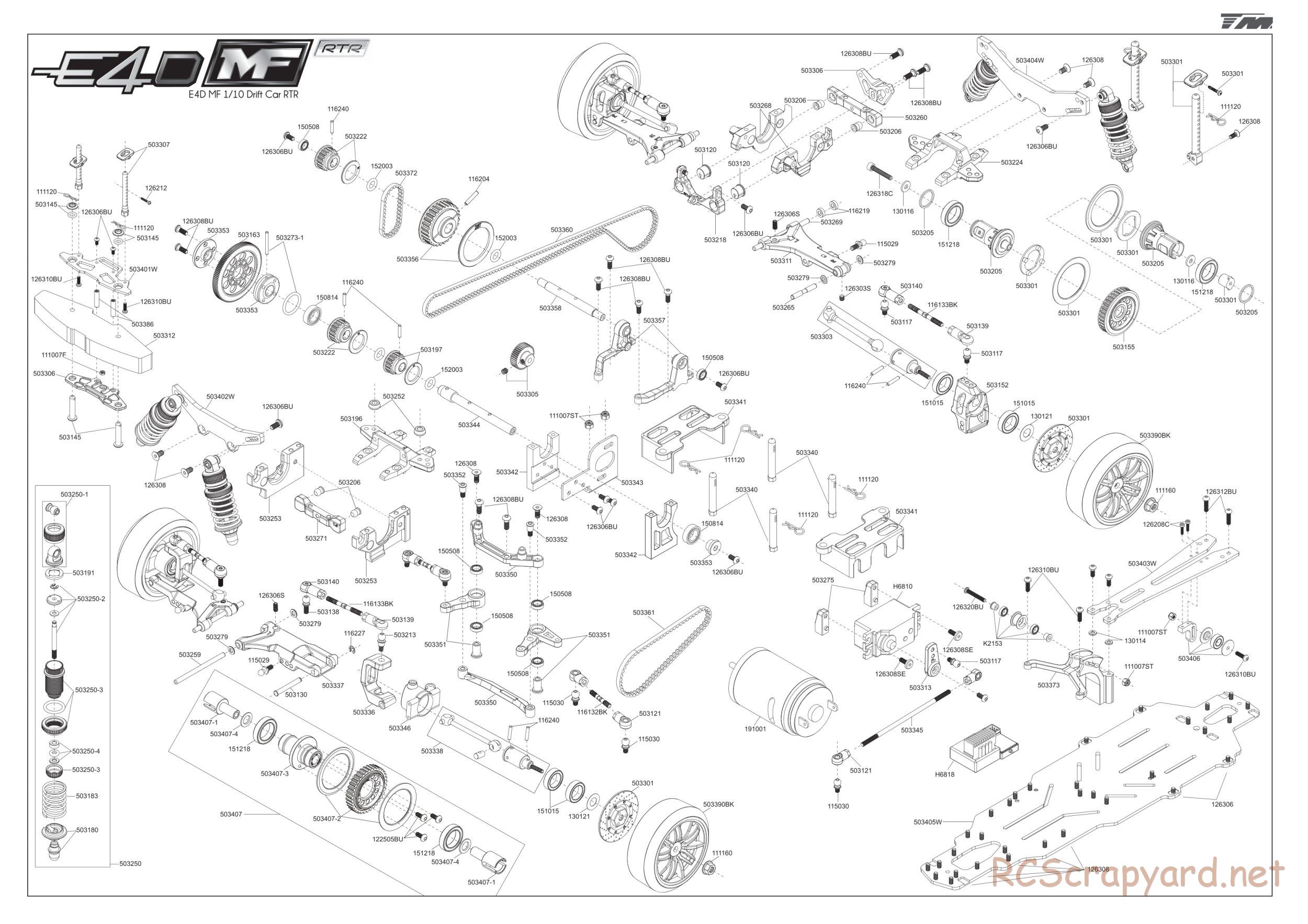 Team Magic - E4D-MF Silver Chassis - Exploded View
