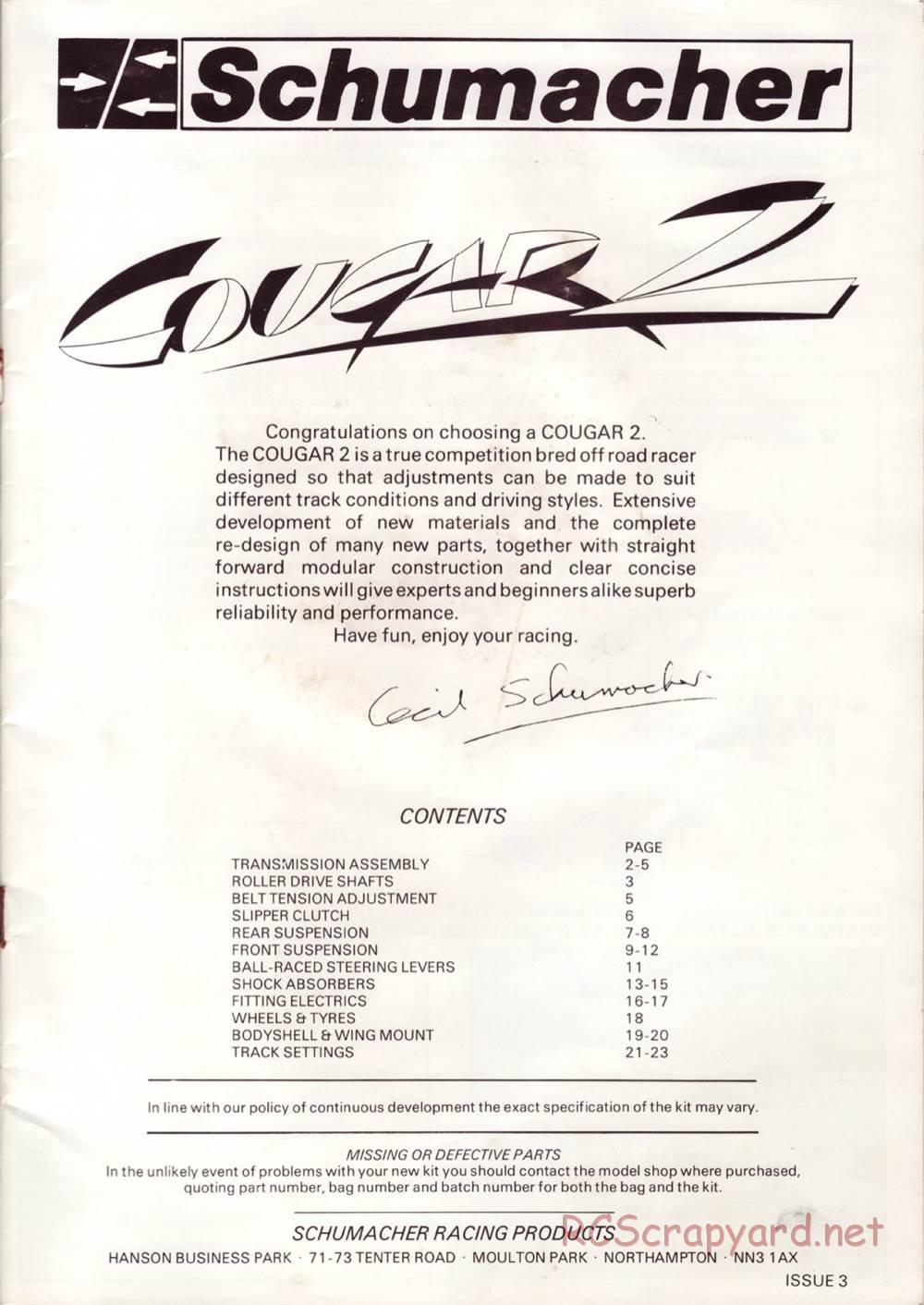Schumacher - Cougar 2 - Manual - Page 3