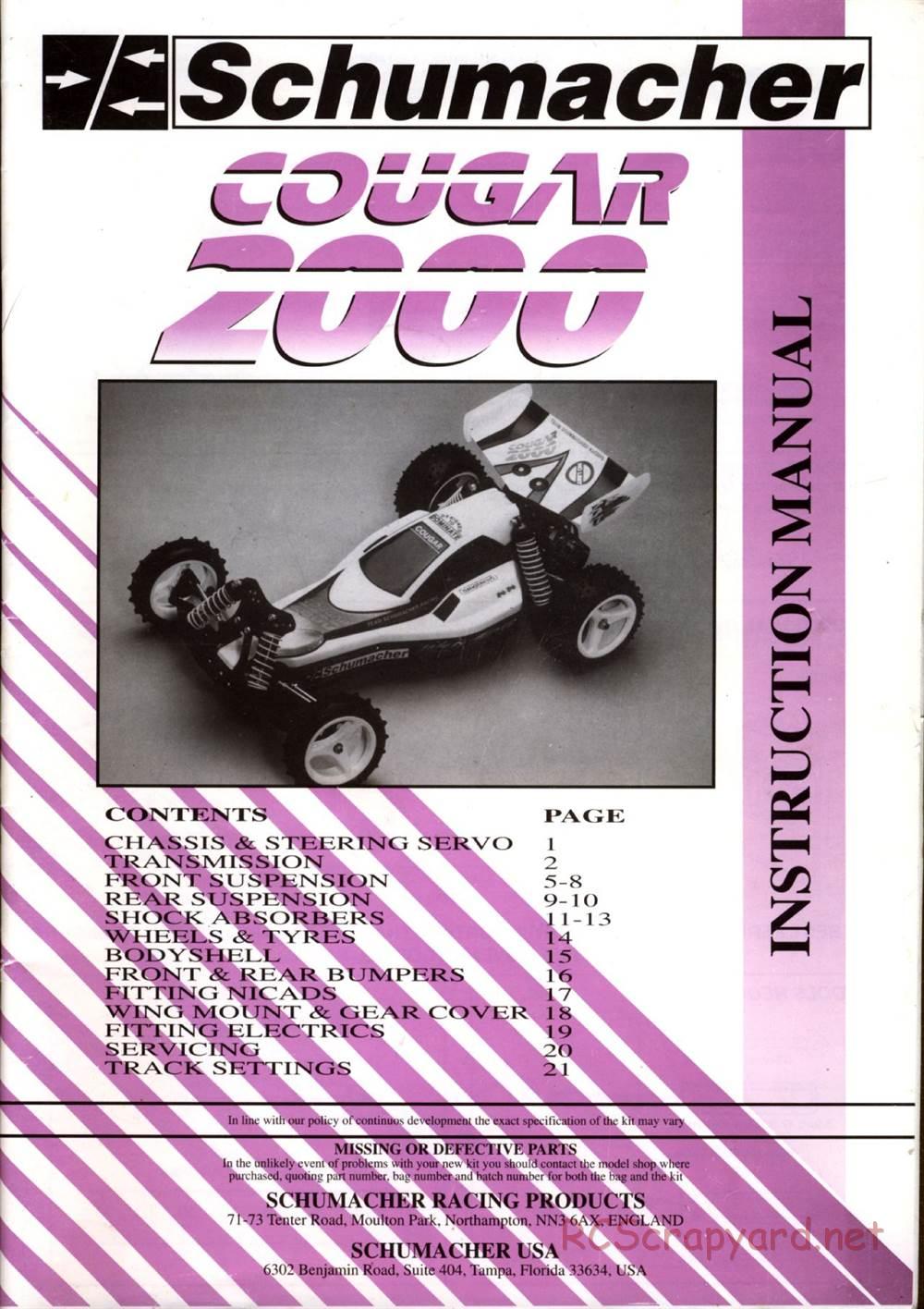 Schumacher - Cougar 2000 - Manual - Page 1