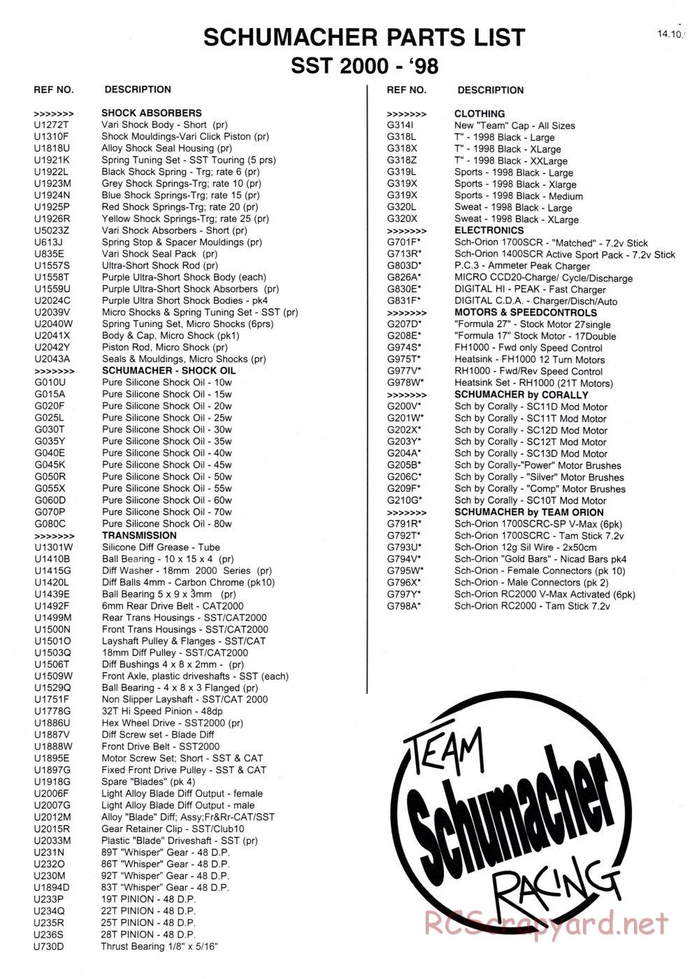 Schumacher - SST-2000 - Parts-List - 4
