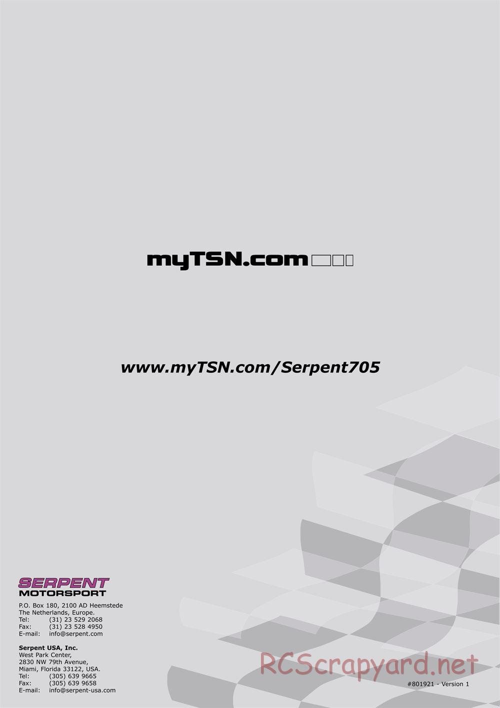Serpent - 705 - Exploded View and Parts List - Page 12