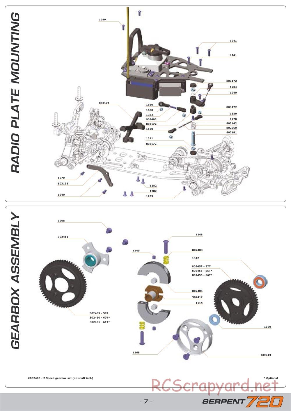 Serpent - 720 - Exploded View and Parts List - Page 7