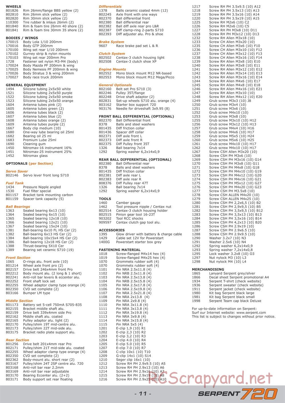 Serpent - 720 - Exploded View and Parts List - Page 11