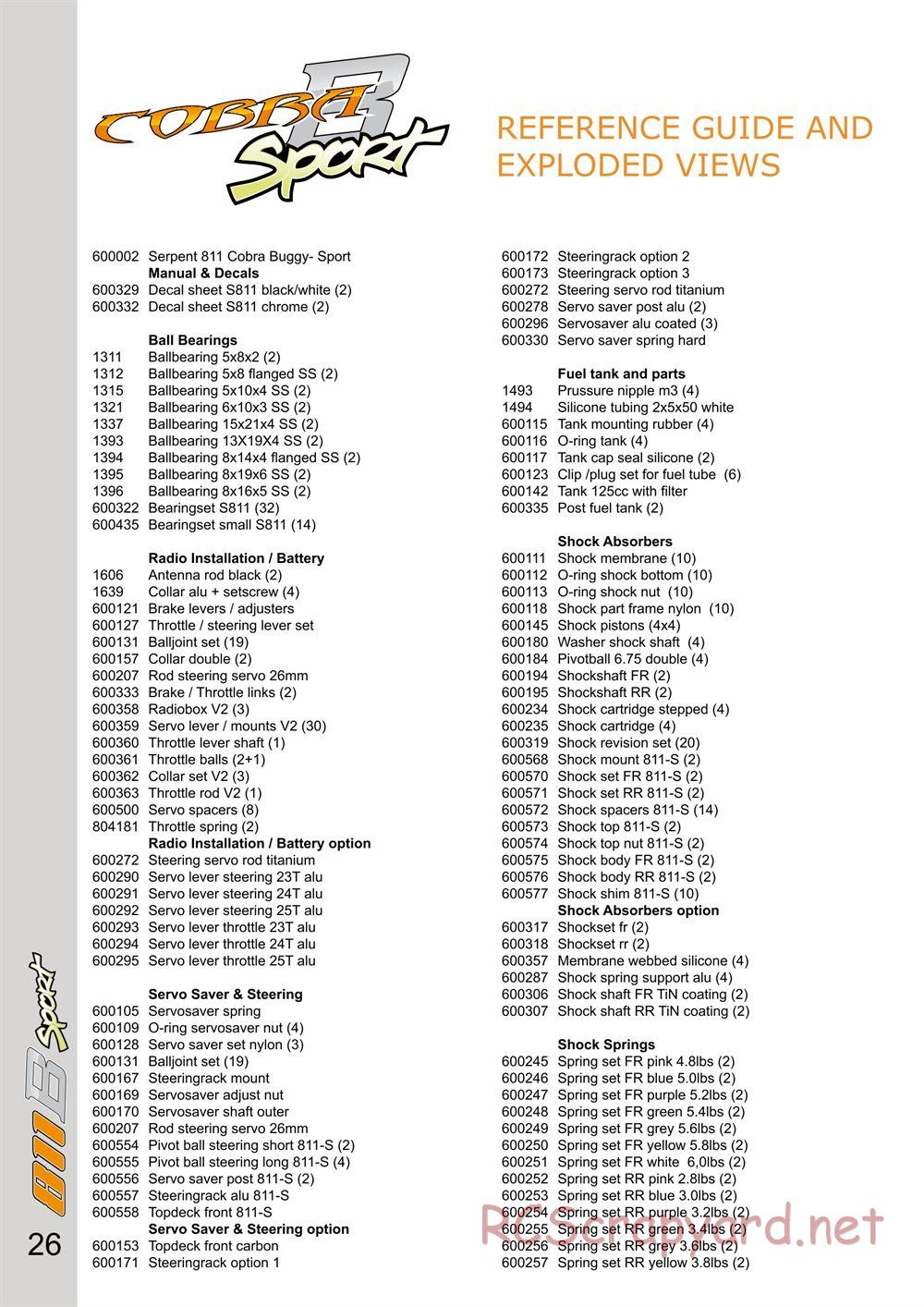 Serpent - Cobra 811 Buggy Sport - Manual - Page 26