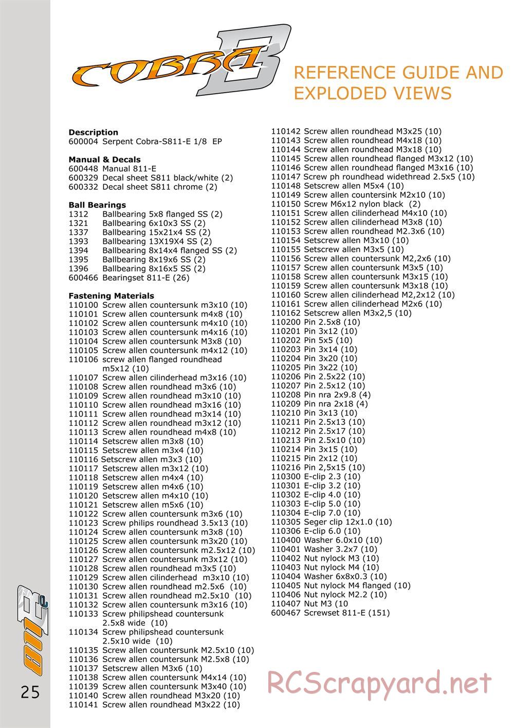 Serpent - Cobra 811 Be - Manual - Page 25