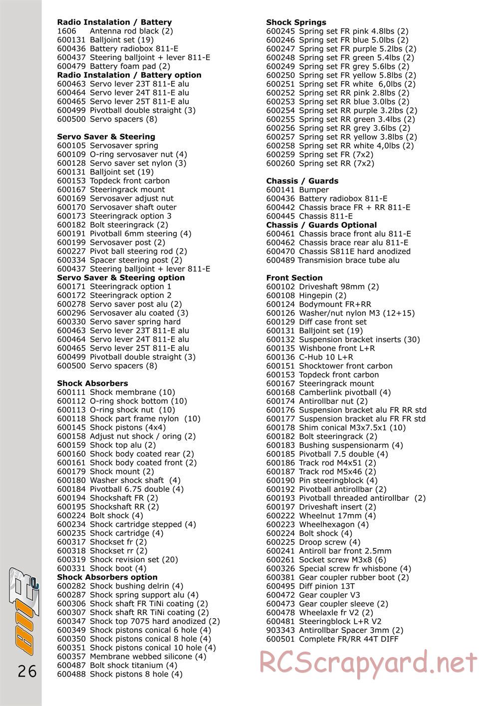 Serpent - Cobra 811 Be - Manual - Page 26